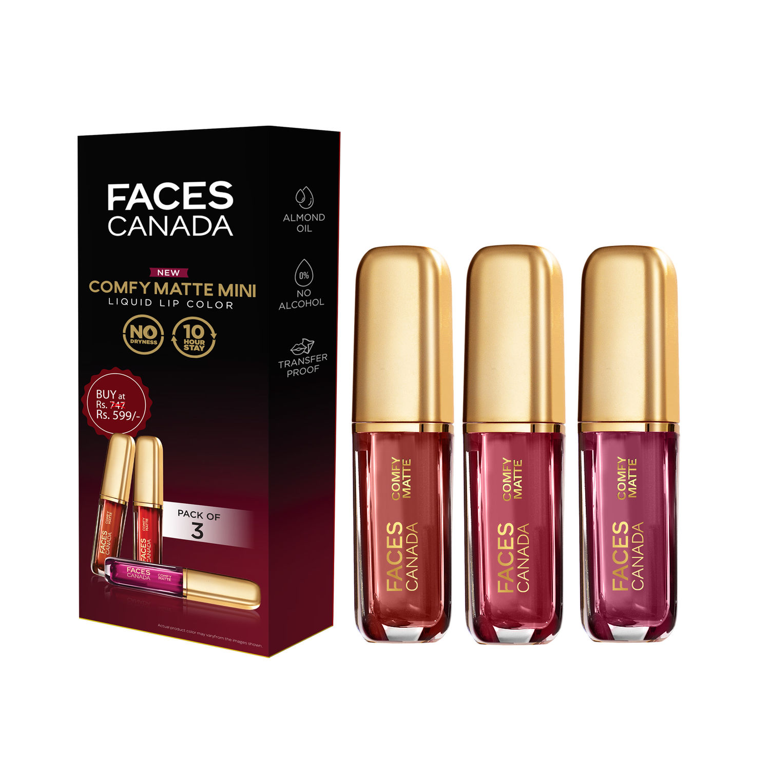 Buy FACES CANADA Comfy Matte Mini Liquid Lipstick Value Pack of 3 - Fixed It For You + For The Win + Truth Be Told | 3.6 ml | Comfortable 10HR Longstay | Smooth Intense Matte Color | No Dryness - Purplle