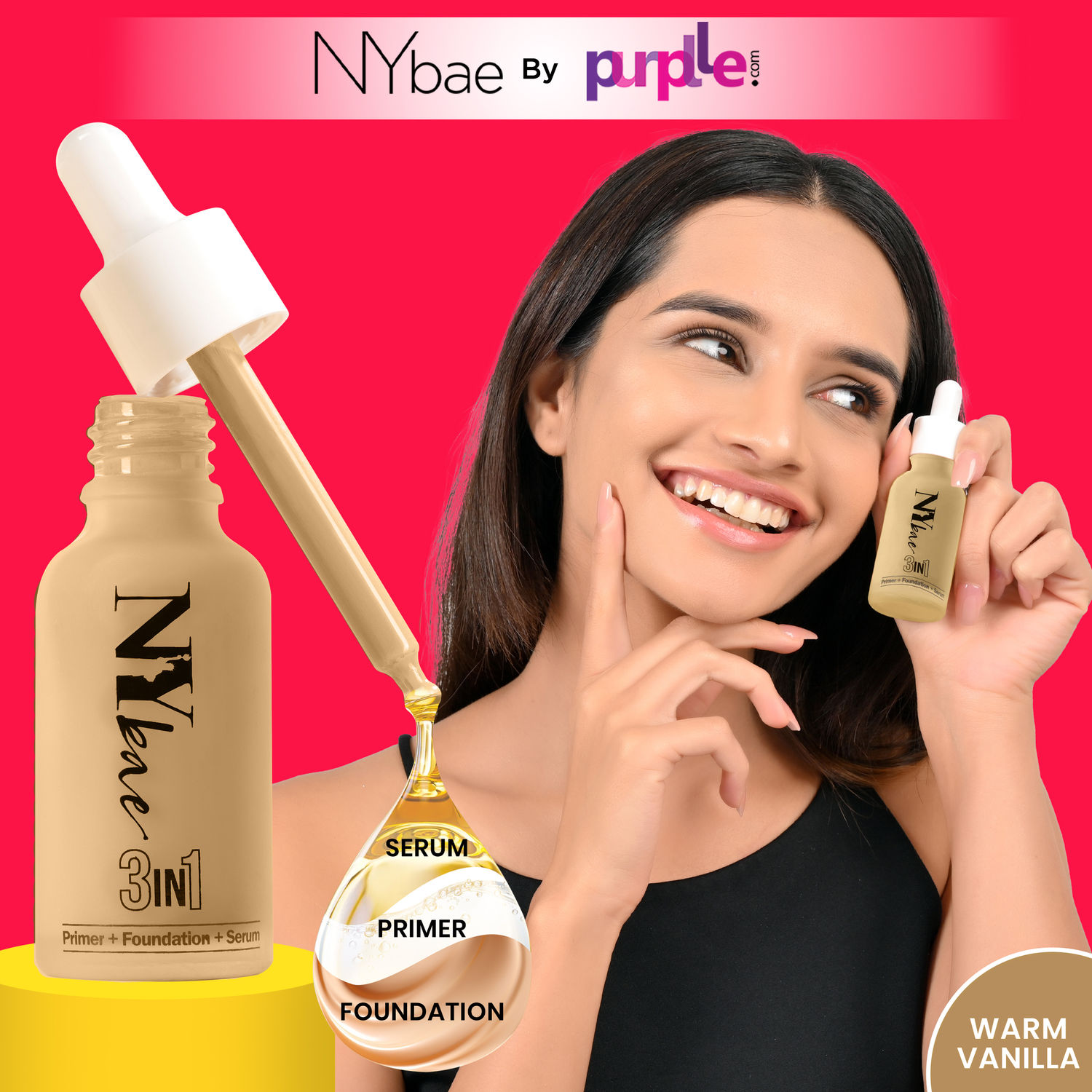 Buy NY Bae 3 in 1 Serum Foundation with Primer I Moisturising I Glowing Korean Skin I Celeb Glow | Dewy Makeup | Warm Vanilla 01 (30 ml) - Purplle