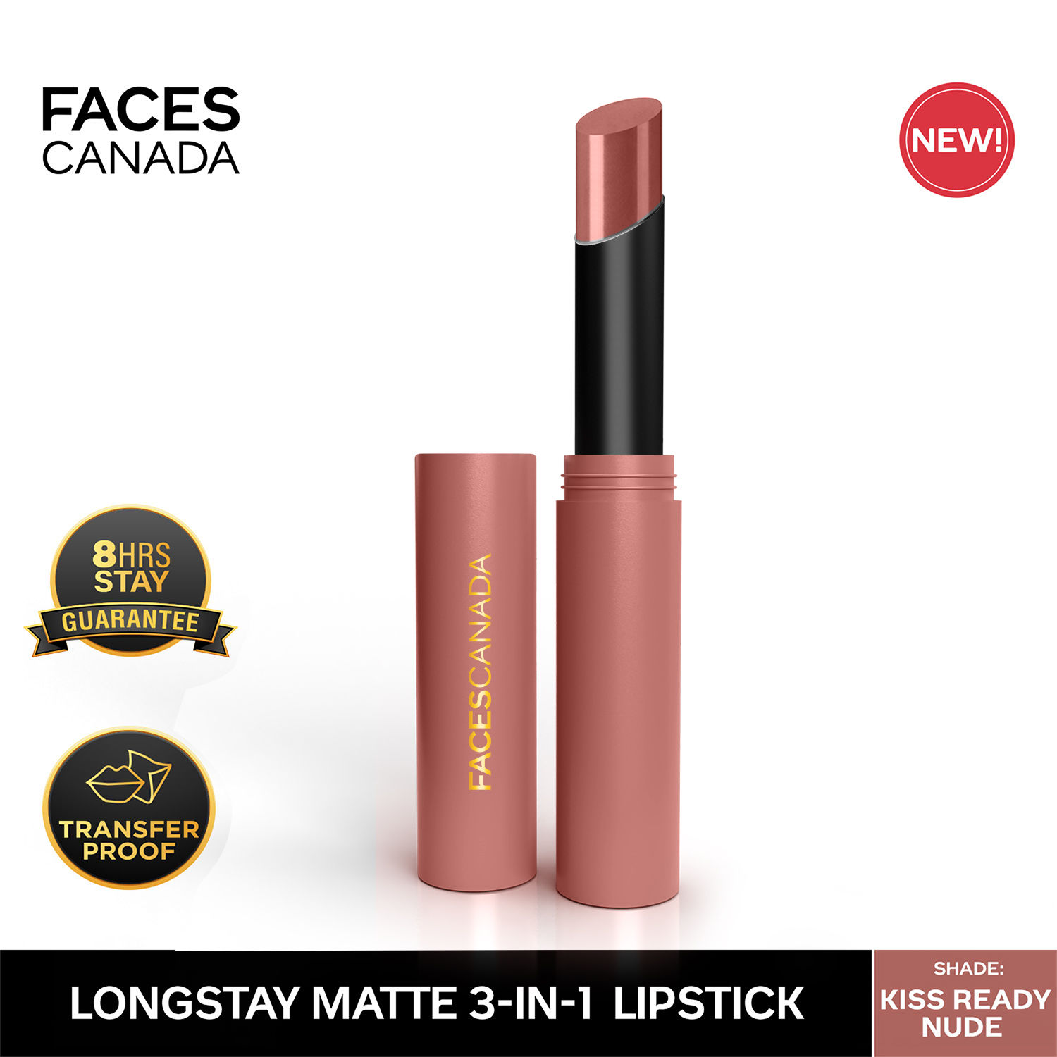 Buy FACES CANADA Long Stay 3-in-1 Matte Lipstick - Kiss Ready Nude 03, 2g | 8HR Longstay | Transfer Proof | Moisturizing | Chamomile & Shea Butter | Primer-Infused | Lightweight | Intense Color Payoff - Purplle