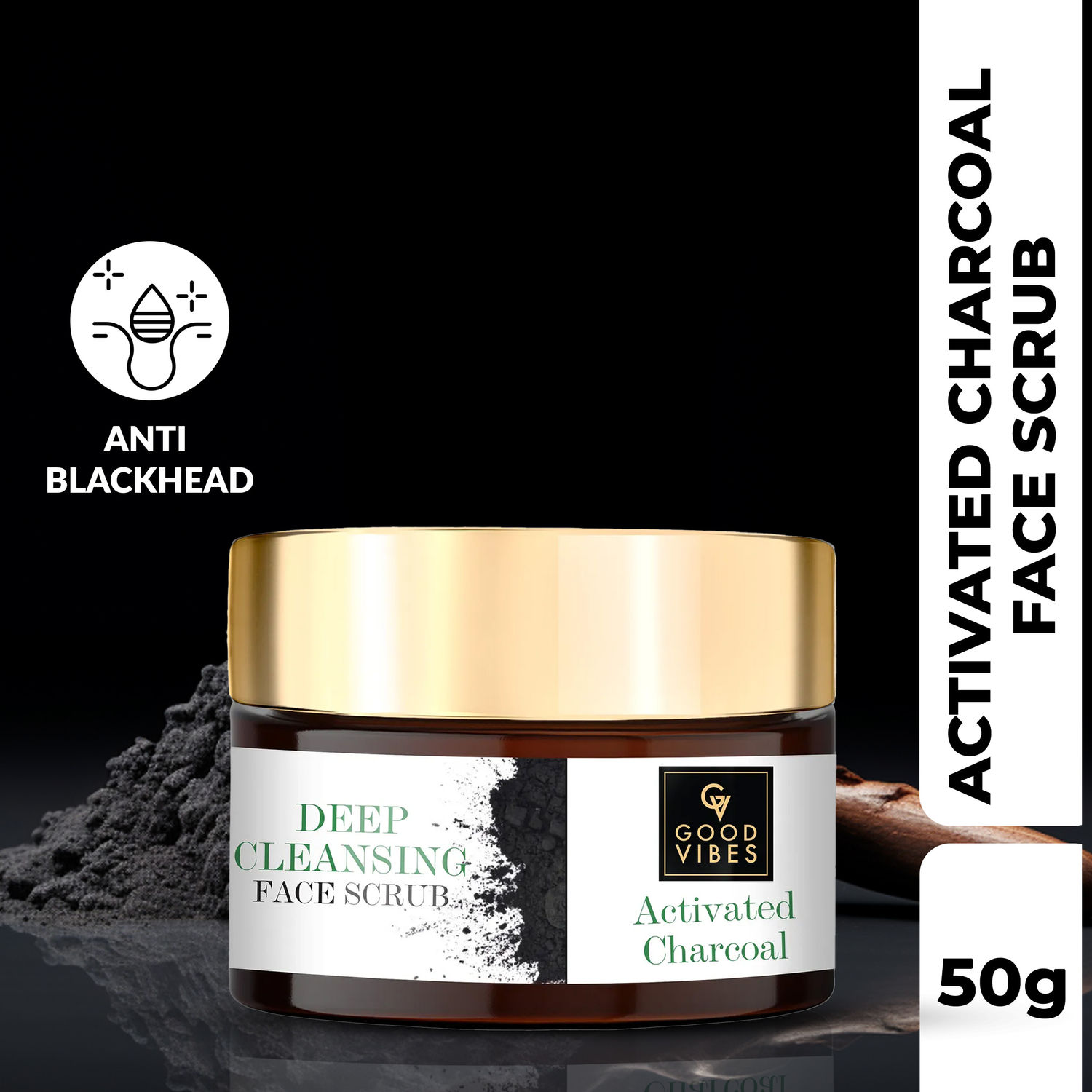Buy Good Vibes Activated Charcoal Deep Cleansing Face Scrub | Anti-Acne, Blackhead | With Almond Oil | No Parabens, No Sulphates, No Mineral Oil (50 g) - Purplle