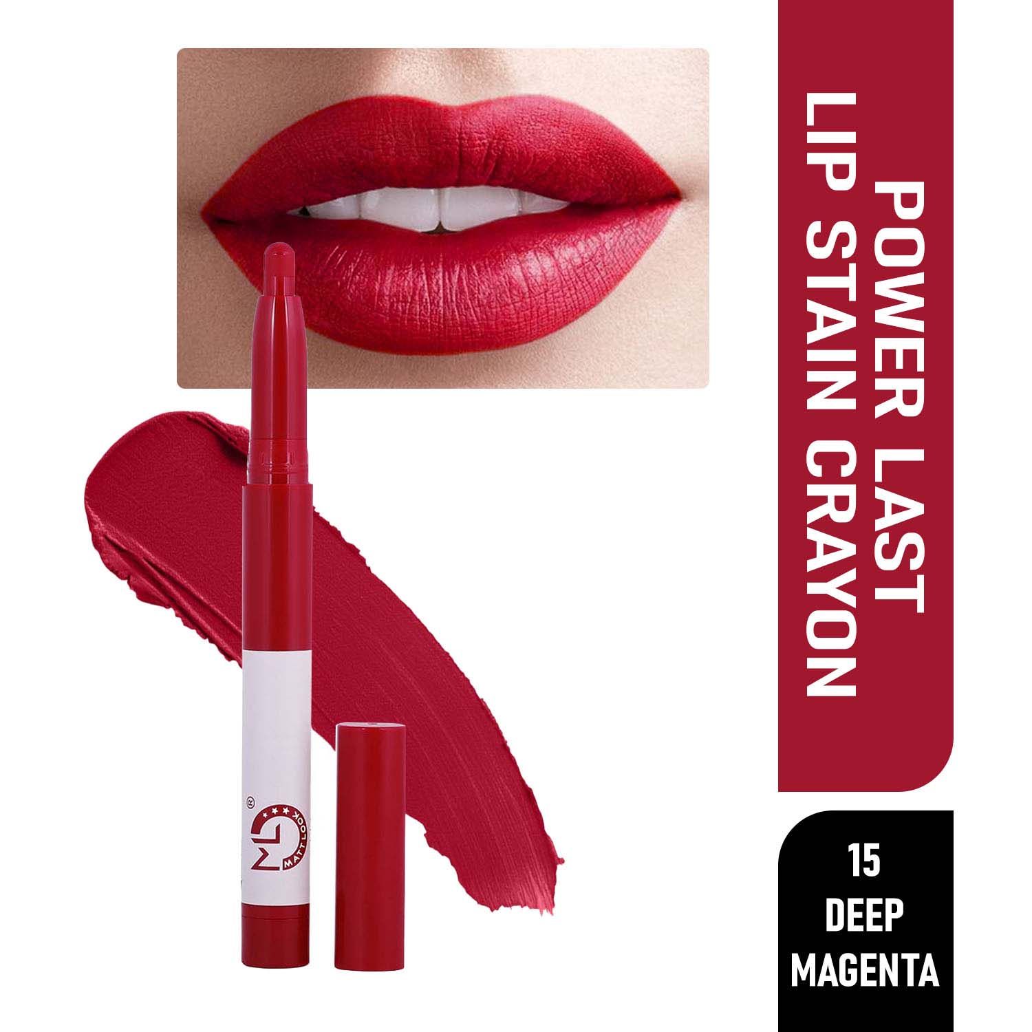 Buy Matt look Power Last Lip Stain Crayon Lipstick, Rich Colour, Non Transfer, Mask Proof & Luxurious Creamy Matte, Deep Magenta (1.3g) - Purplle