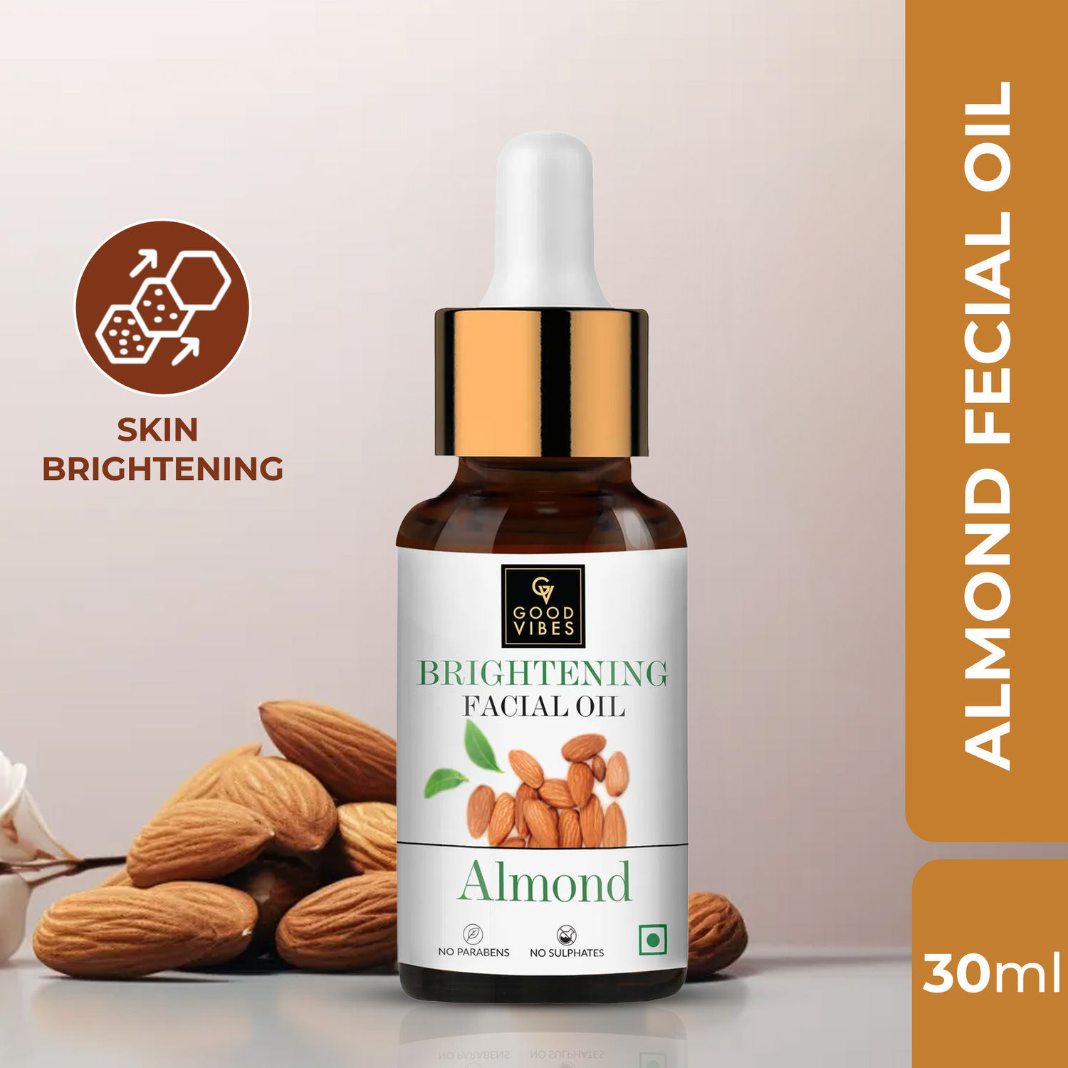 Buy Good Vibes Almond Brightening Facial Oil | Hydrating, Nourishing | No Parabens, No Sulphates, No Animal Testing (30 ml) - Purplle