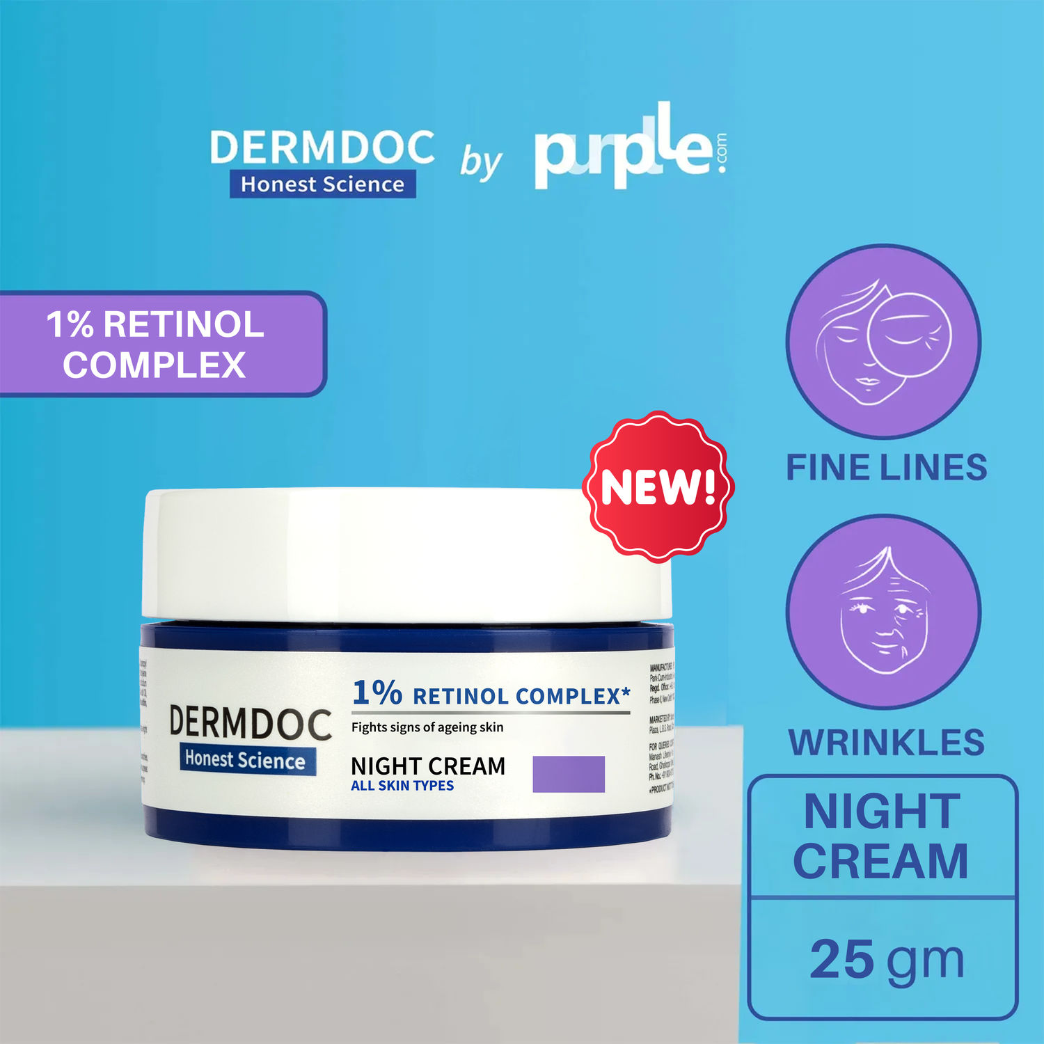 Buy DERMDOC by Purplle | 1% Retinol Complex Night Cream (25g) | retinol cream for face | anti ageing cream | nourishing night cream for all skin types - Purplle