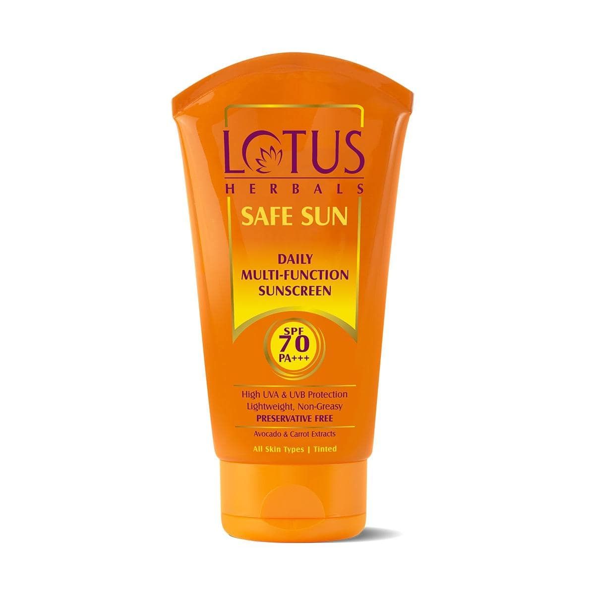 Buy Lotus Herbals Safe Sun Sunscreen - Daily Multi-Function Sunscreen | SPF 70 | PA+++ | Preservative Free | Oil Free | 60g - Purplle