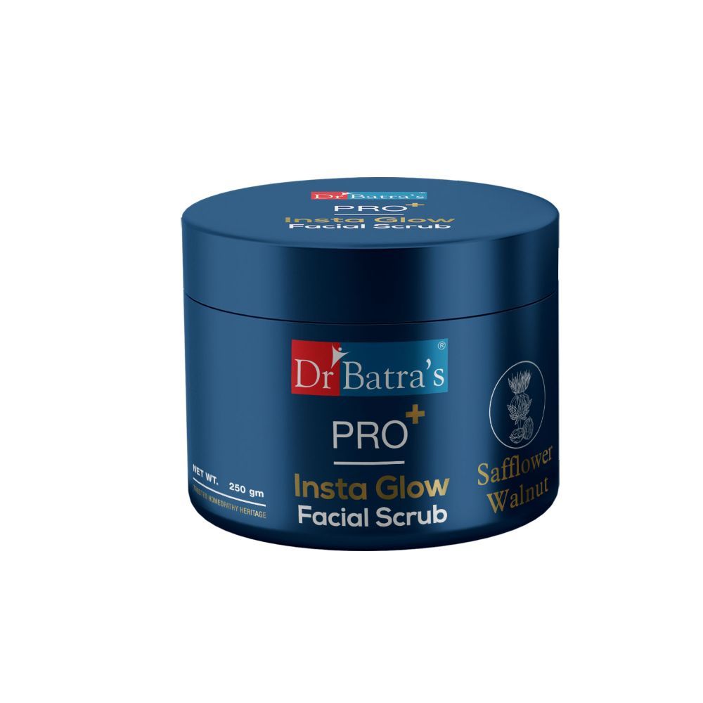 Buy Dr Batra's PRO+ Insta Glow Facial Scrub. Exfoliates Dead Skin Cells. Unclogs Skin Pores. Brightens Skin Tone, Provides Even Complexion. Contains Echinacea, Safflower, Walnut, Niacinamide, Kaolin. 250 G. - Purplle