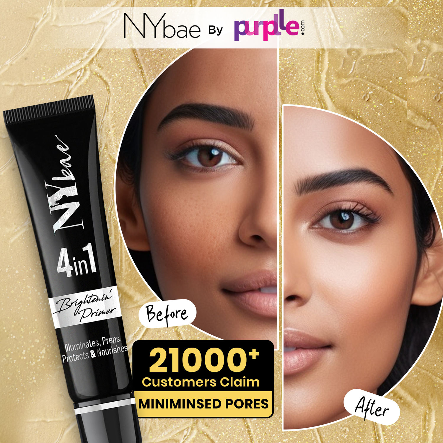 Buy NY Bae Brightenin' Primer | 4 in 1 | Base Highlighting | Gold Shimmer - Korean Skin | Vitamin E | Moisturizing | Minimizes Pores | Long Lasting Makeup | 15 g - Purplle