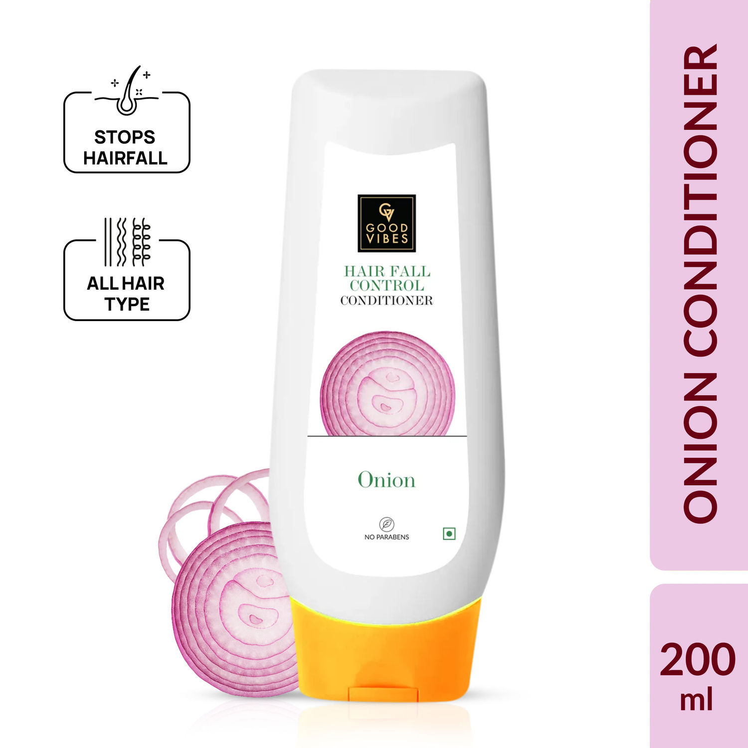 Buy Good Vibes Onion Hair Fall Control Conditioner | Hair Growth, Strengthening | No Parabens, No Animal Testing (200ml) - Purplle