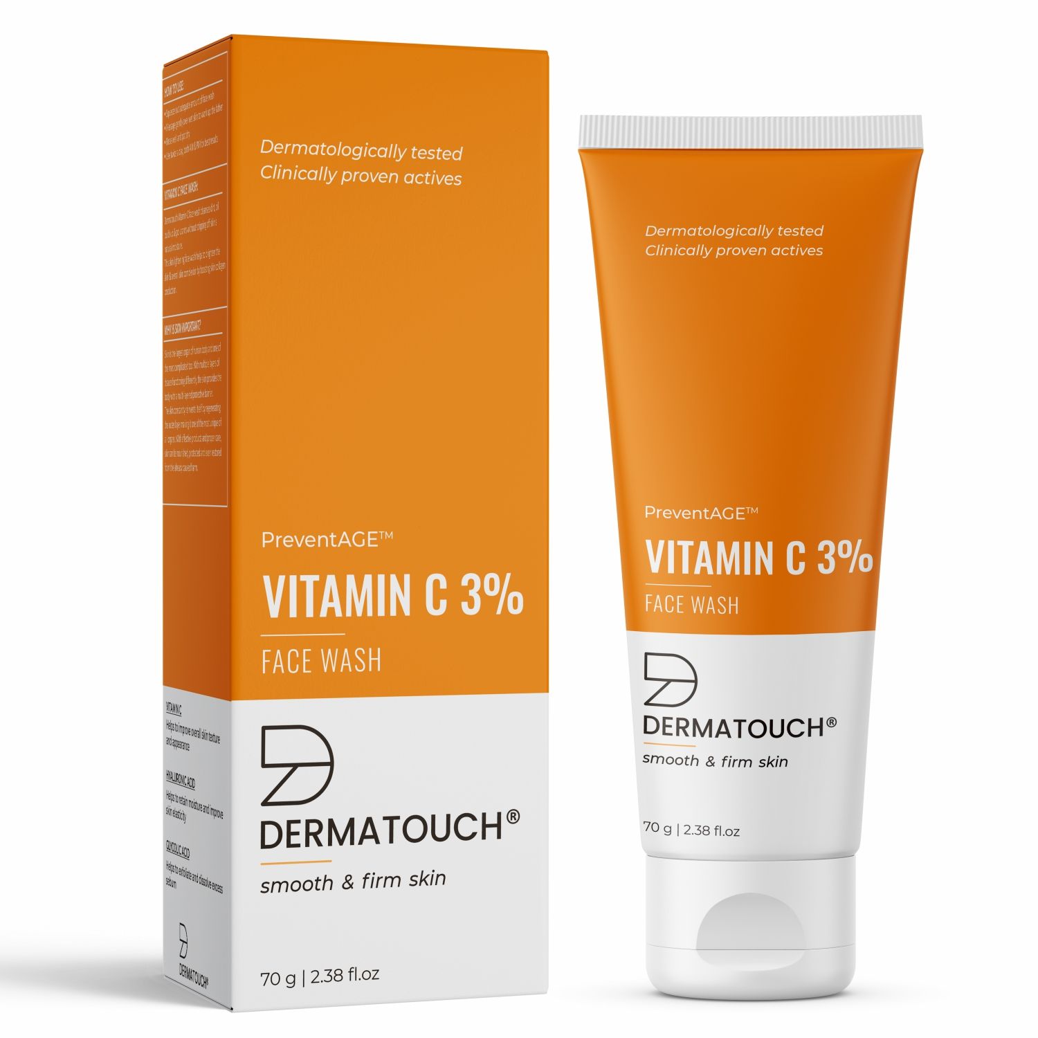 Buy DERMATOUCH Vitamin C 3% Face Wash for Glowing Skin | Smooth & Firm Skin | Anti-aging Face Wash for Men & Women - 70G - Purplle
