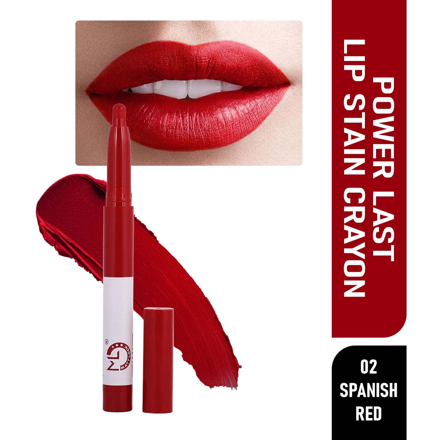 Buy Matt look Power Last Lip Stain Crayon Lipstick, Rich Colour, Non Transfer, Mask Proof & Luxurious Creamy Matte, Spanish Red (1.3g) - Purplle