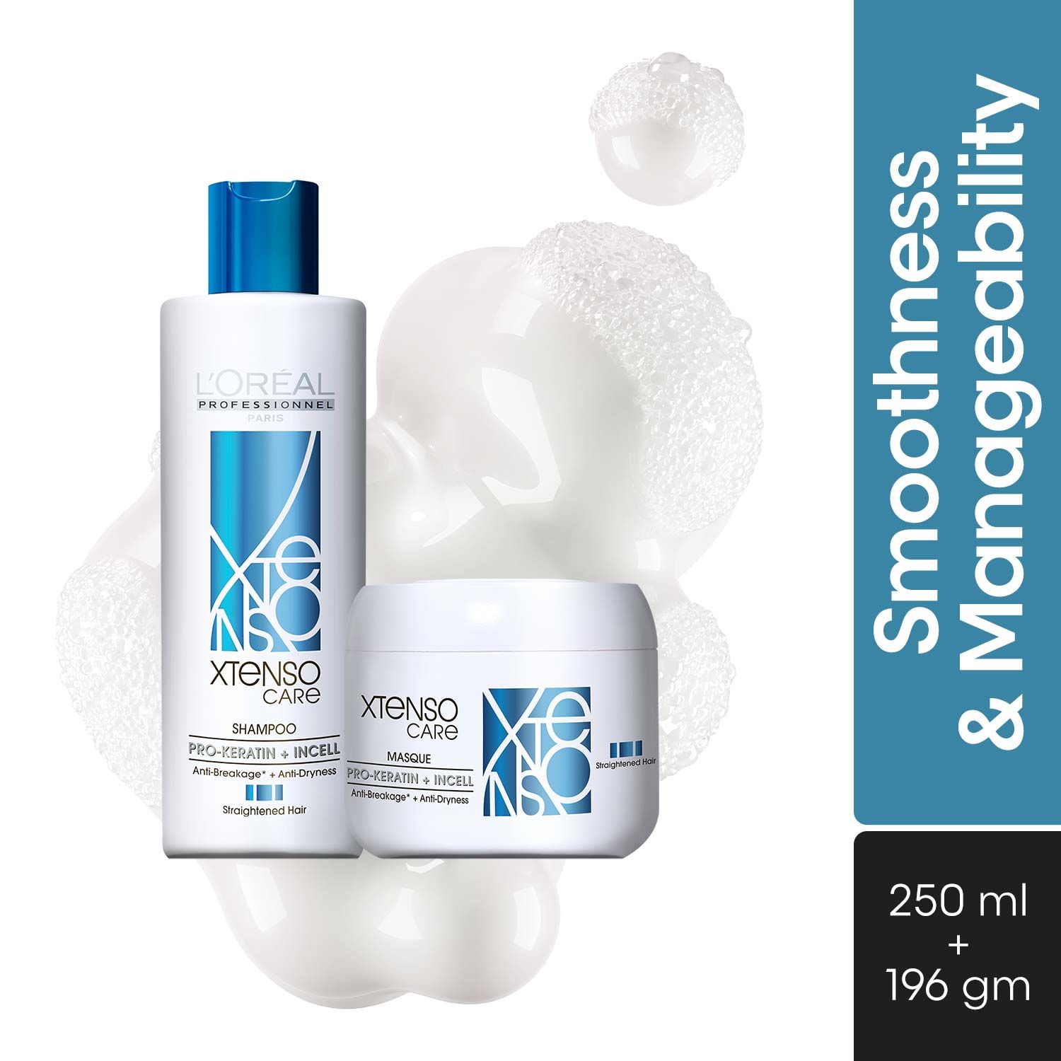 Buy L'Oreal Professionnel Xtenso Care Shampoo + With Combo of Xtenso Care Mask | With Pro-Keratin and Incell | For Salon Straightened Hair (250 ml + 250 gm) - Purplle