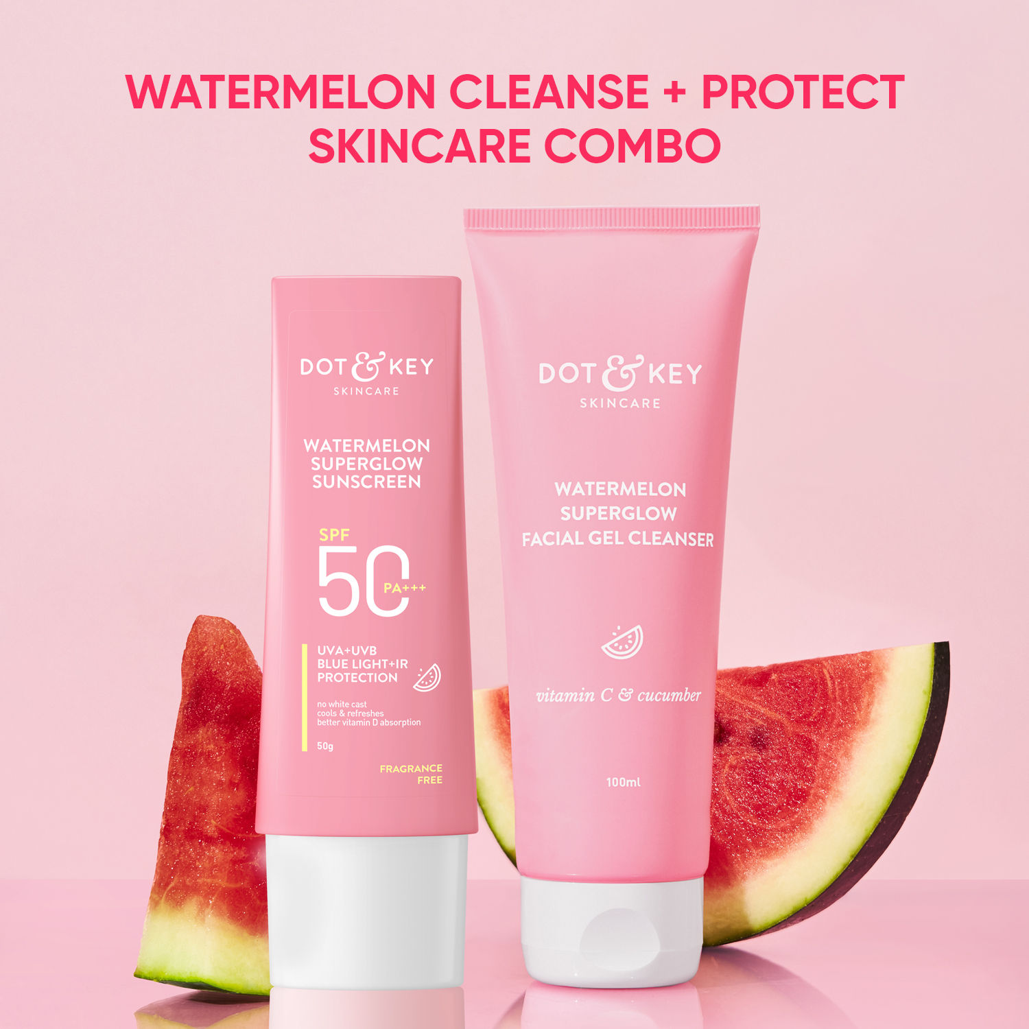 Buy Dot & Key Watermelon Super Glow Face Cleanser with Cooling Sunscreen - Pack of 2 - Purplle