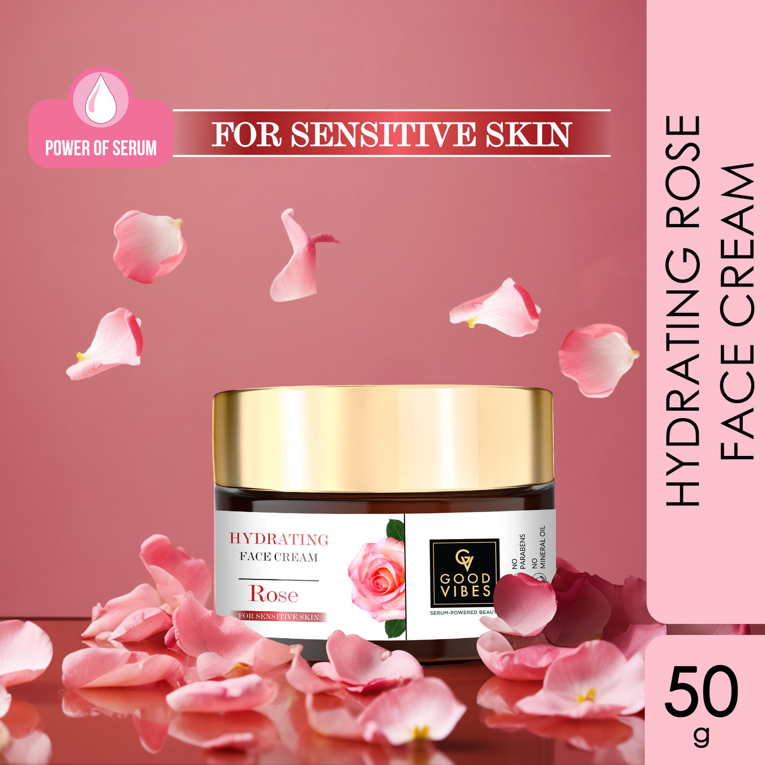 Buy Good Vibes Hydrating Rose Face Cream with Power Of Serum (50g) | Dermatologically Tested for Sensitive skin | Made from Chaitri Roses - Purplle