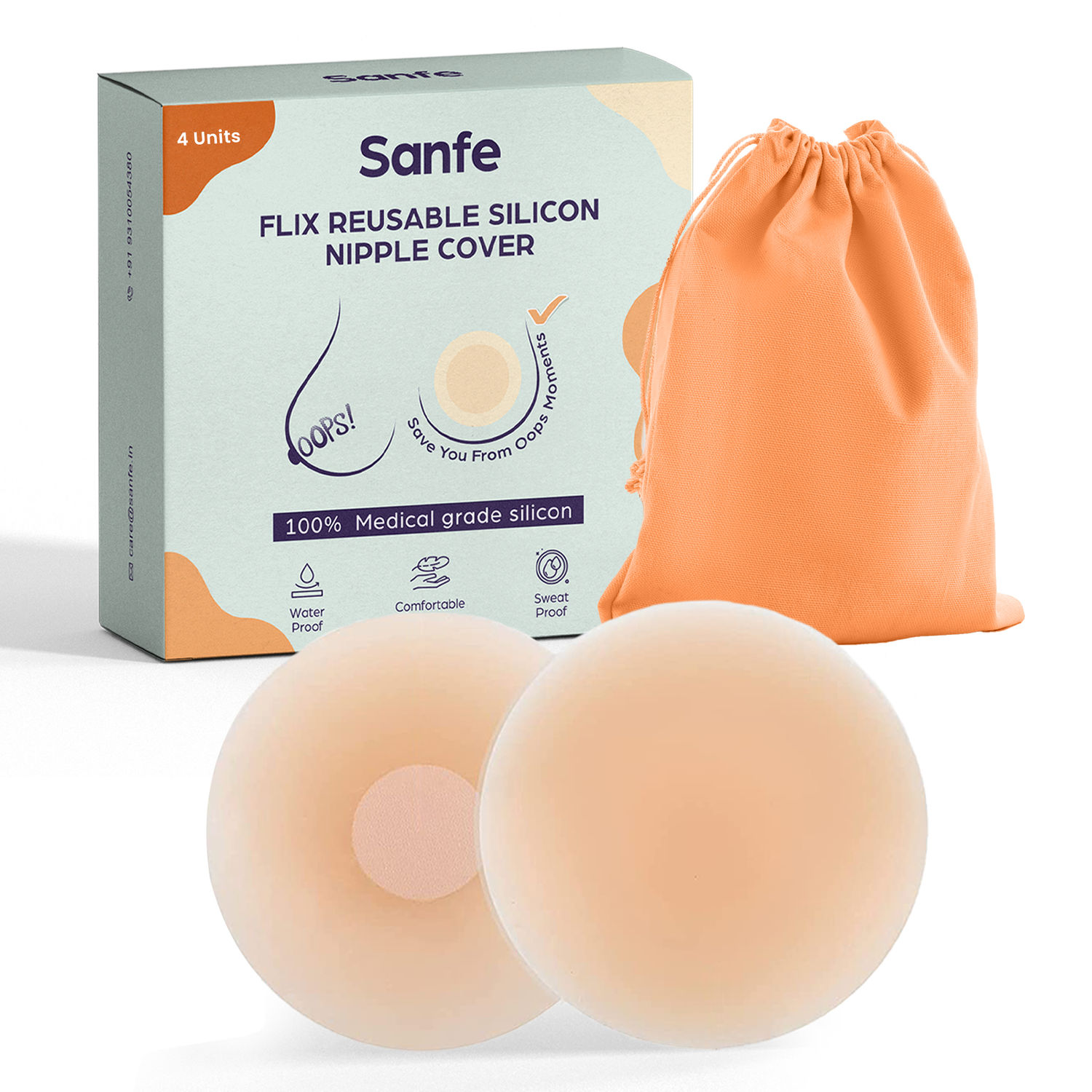 Sanfe Flix Reusable Silicone Nipple Cover, 10 Times Reusable, Skin-Friendly  Adhesive, Medical Grade Silicone