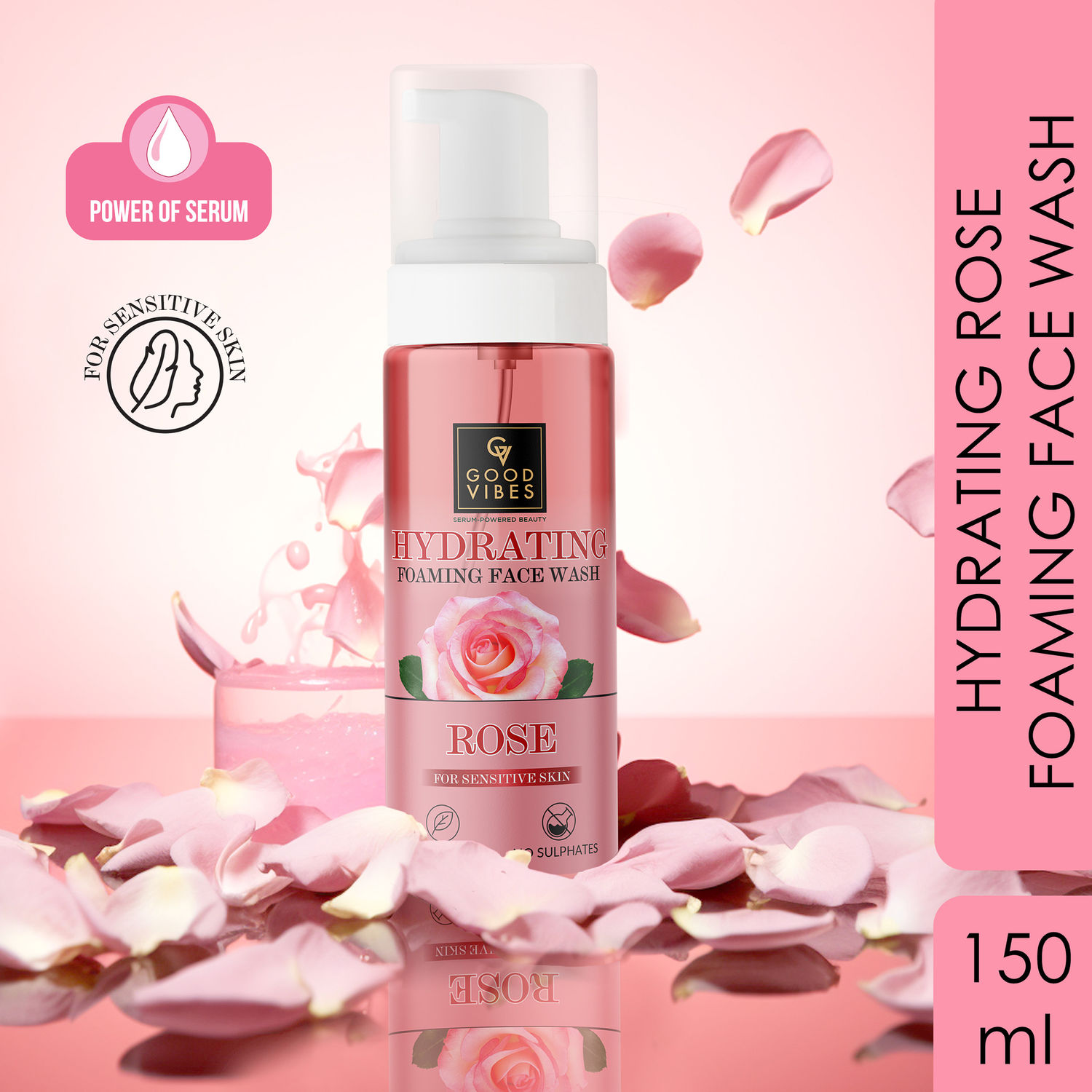 Buy Good Vibes Hydrating Rose Foaming Facewash with Power Of Serum (150ml) | Dermatologically Tested for Sensitive skin | Made from Chaitri Roses - Purplle
