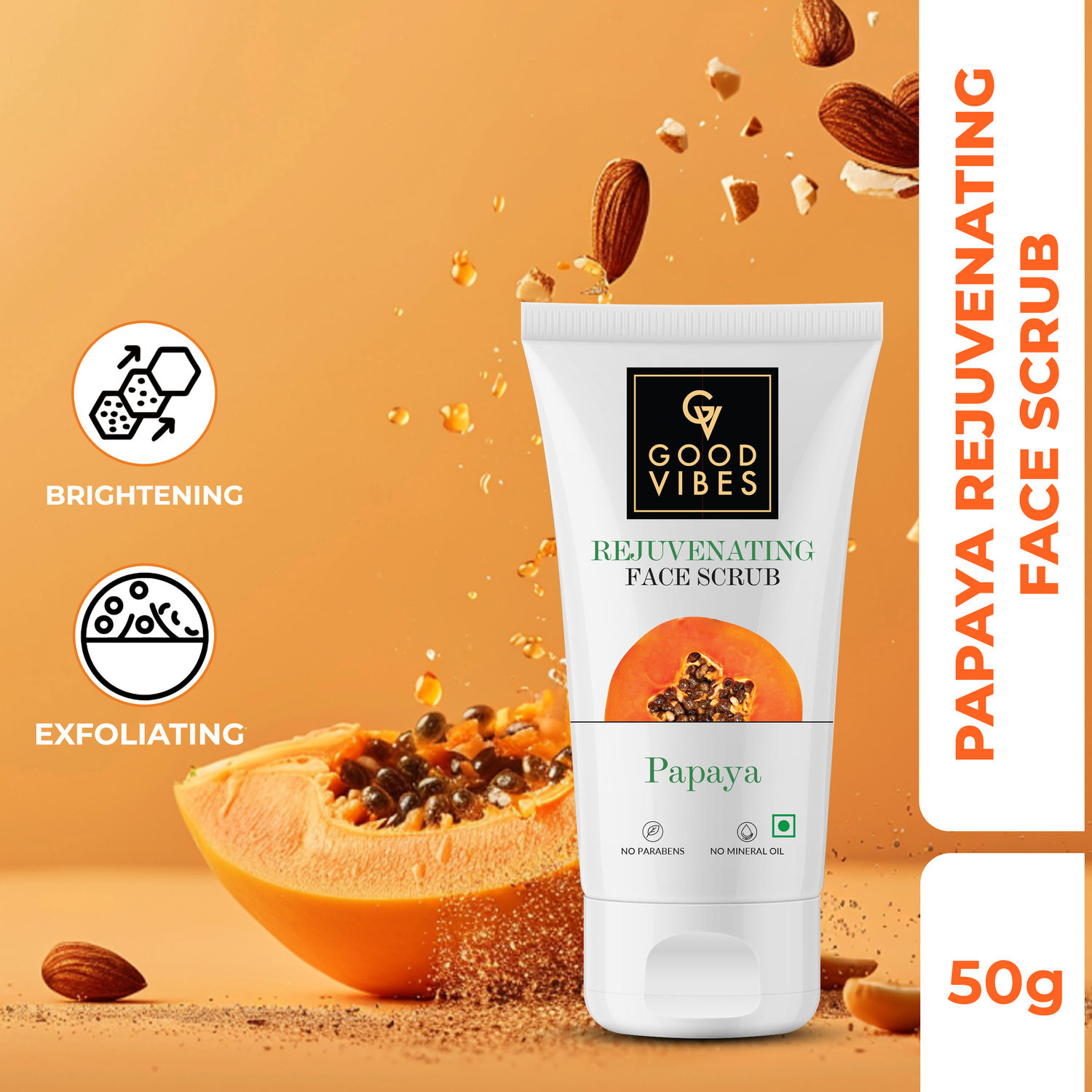 Buy Good Vibes Rejuvenating Papaya Face Scrub (50g) | Gently Exfoliates Skin | Cleanses | Removes Blackheads | Infused with Almond Oil - Purplle