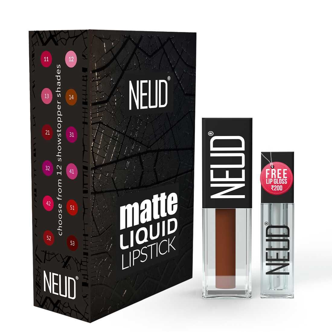 Buy NEUD Matte Liquid Lipstick Oh My Coco with Jojoba Oil, Vitamin E and Almond Oil - Smudge Proof 12-hour Stay Formula with Free Lip Gloss - Purplle