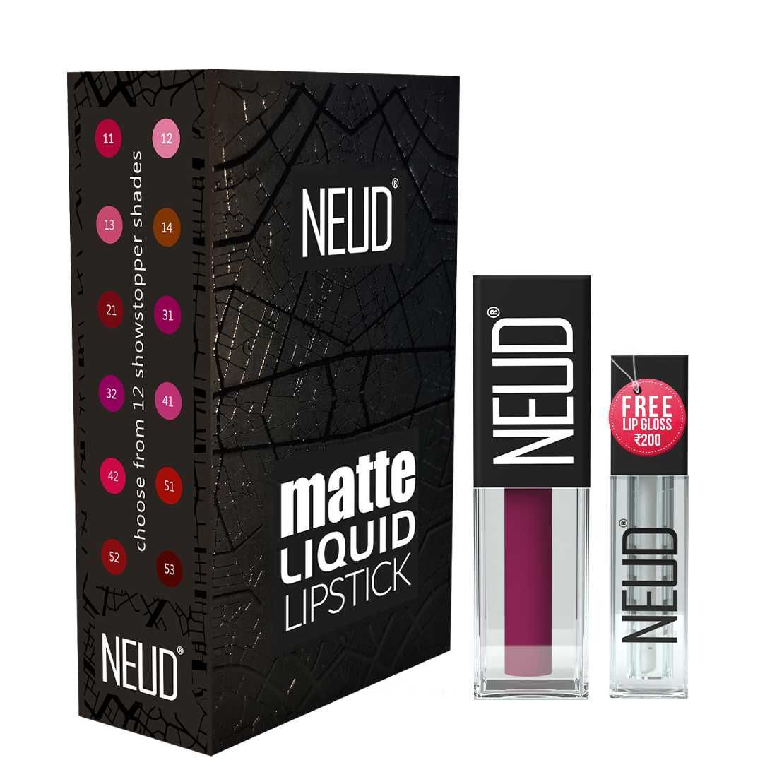 Buy NEUD Matte Liquid Lipstick Mauve-a-licious with Jojoba Oil, Vitamin E and Almond Oil - Smudge Proof 12-hour Stay Formula with Free Lip Gloss - Purplle