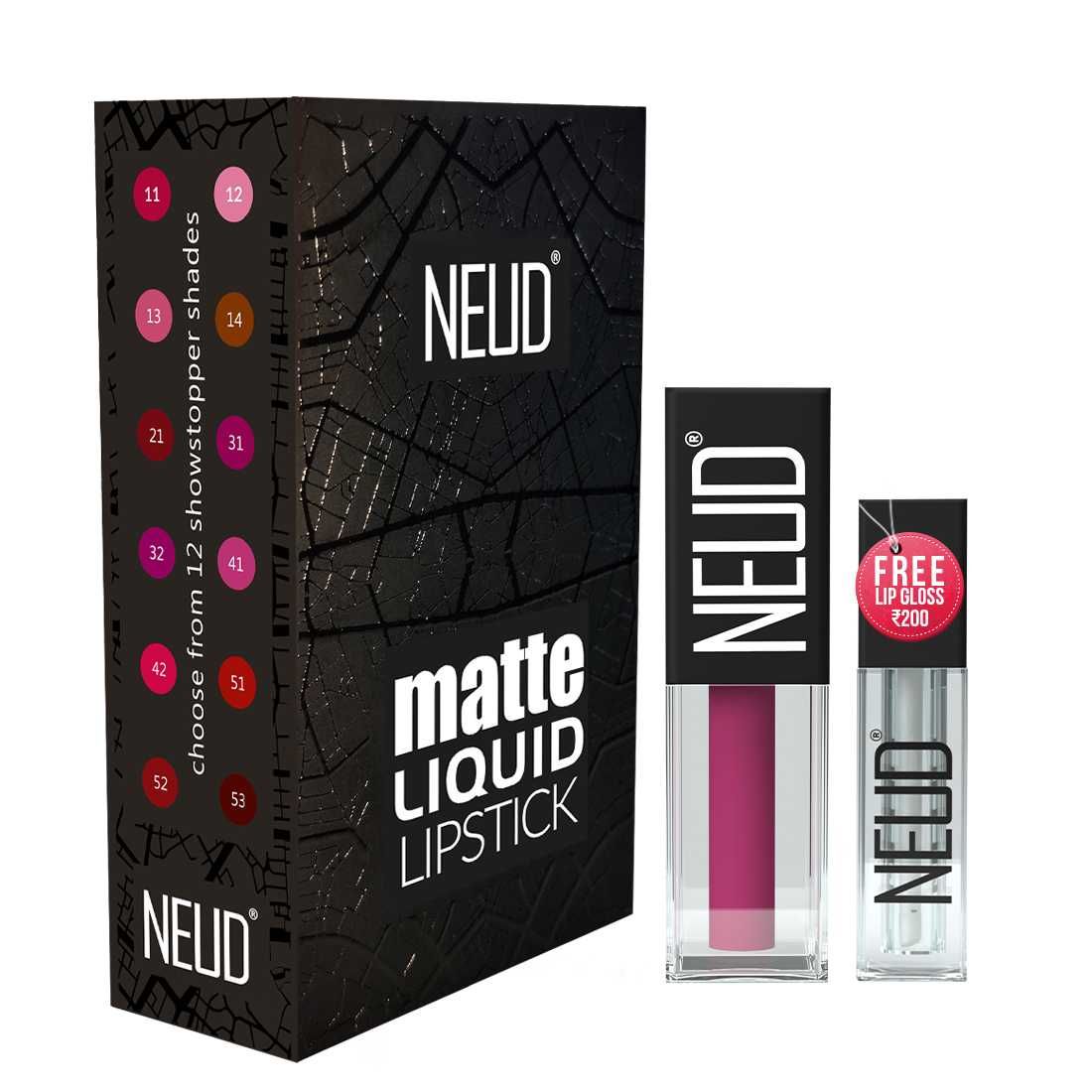 Buy NEUD Matte Liquid Lipstick Quirky Tease with Jojoba Oil, Vitamin E and Almond Oil - Smudge Proof 12-hour Stay Formula with Free Lip Gloss - Purplle