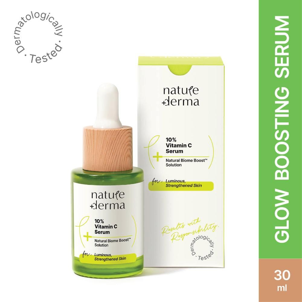 Buy Nature Derma 10% Vitamin C Serum with Natural Biome-Boost™ To Reduce Wrinkles, Acne Marks & Dark Spots | Use For Brighter, Healthier & Strengthened Skin | 30ml | Dermatologically Tested - Purplle