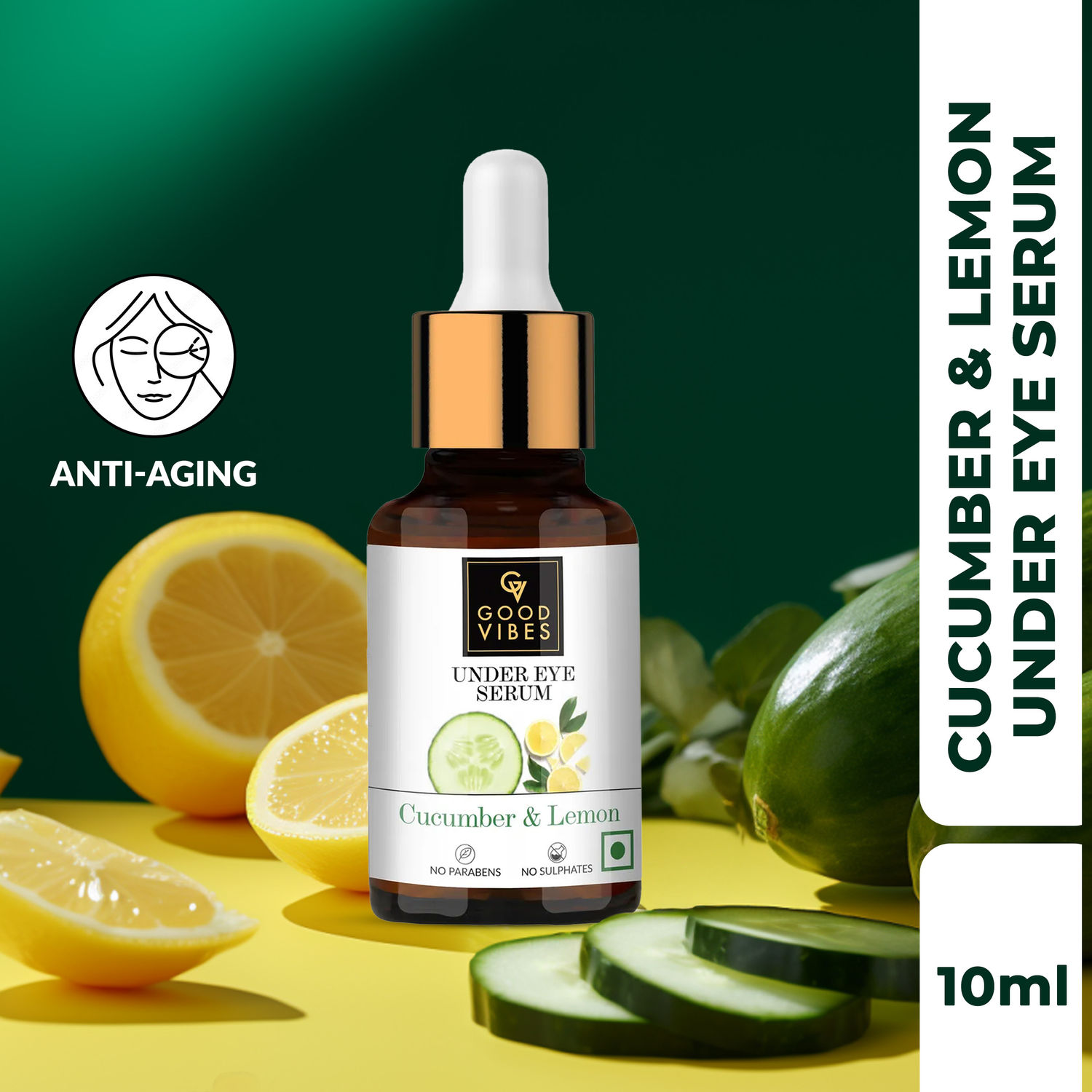 Buy Good Vibes Cucumber & Lemon Under Eye Serum | Anti-Ageing, Rejuvenating, Brightening | No Sulphates, No Parabens, No Animal Testing (10 ml) - Purplle