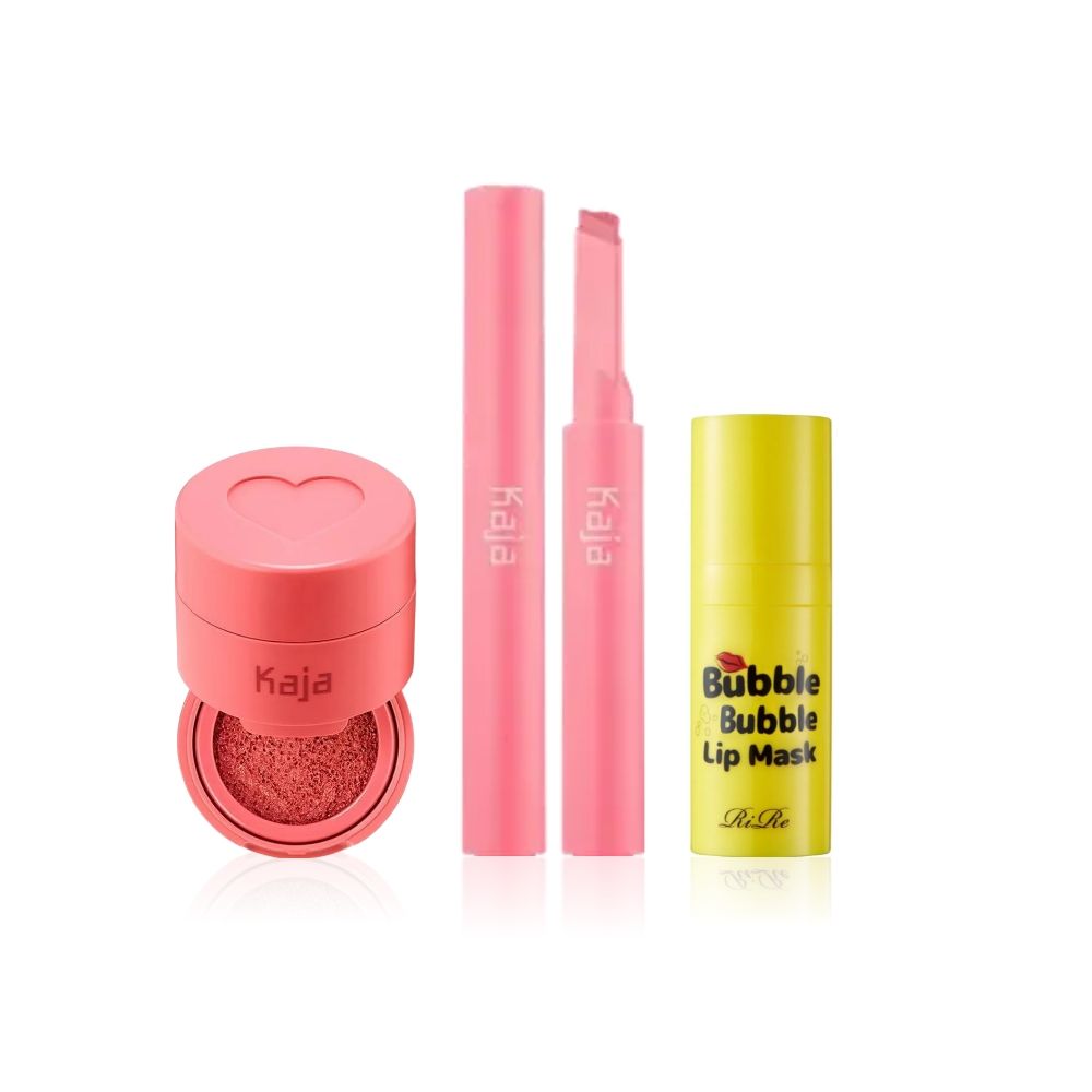 Buy Korean Lipcare Makeup Bundle -02| Kaja Lip Gloss Stick (Sweet Talk), Kaja Cheeky Stamp (Bossy), RIRE Bubble Lip Mask - Purplle