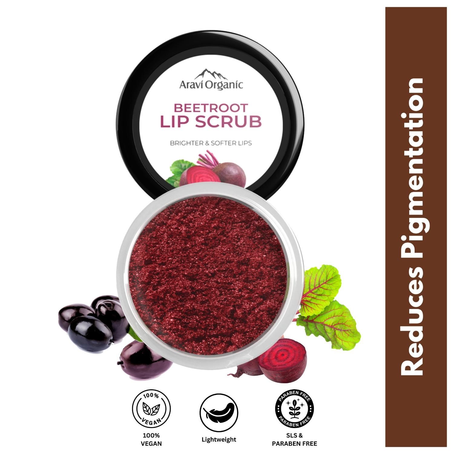 Buy Aravi Organic Beetroot Lip Scrub With Beetroots, Shea Butter & Cocoa Butter - For Dark,Chapped & Pigmented Lips - For Brightening Dark Lips - For Men and Women - 15 gm - Purplle