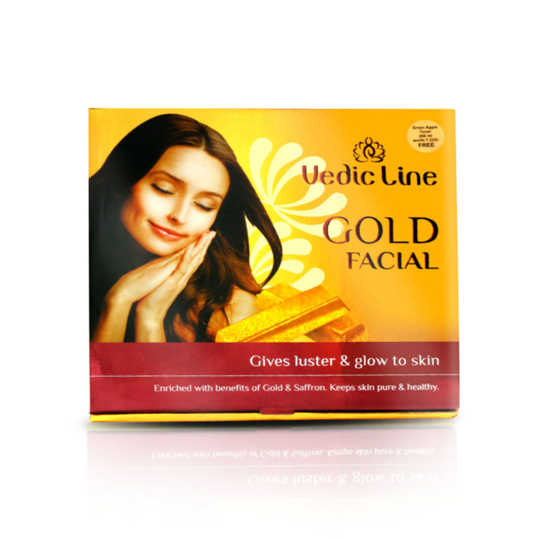 Buy Vedicline Gold Facial Kit, Improves Skin Texture & Skin Elasticity with Sandalwood, Saffron & Gold Dust for Golden Glowing Skin, 490ml - Purplle