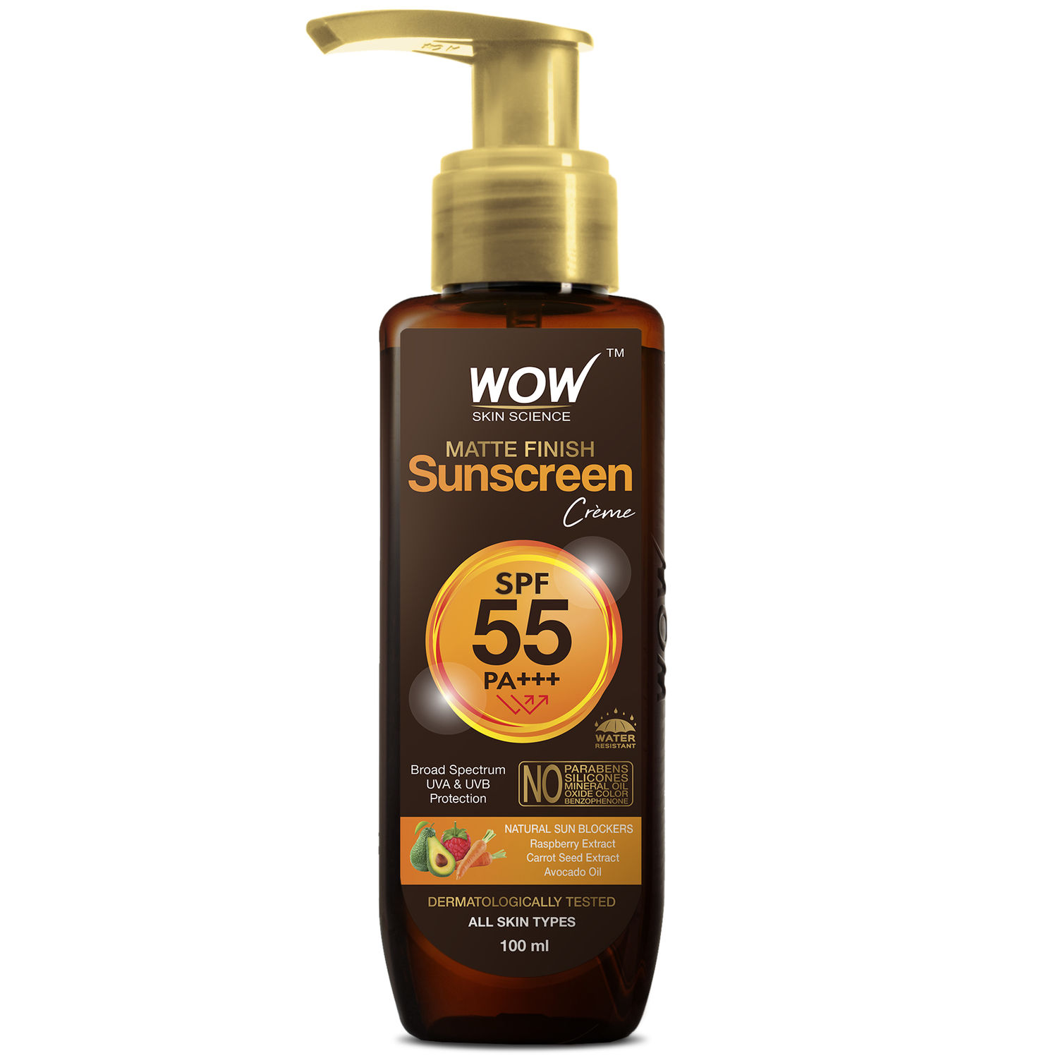 Buy WOW Skin Science Sunscreen Matte Finish - SPF 55 PA+++ - Very High Broad Spectrum - UVA &UVB Protection - Quick Absorb - No Parabens, Silicones, Mineral Oil, Oxide, Color & Benzophenone - 100mL - Purplle