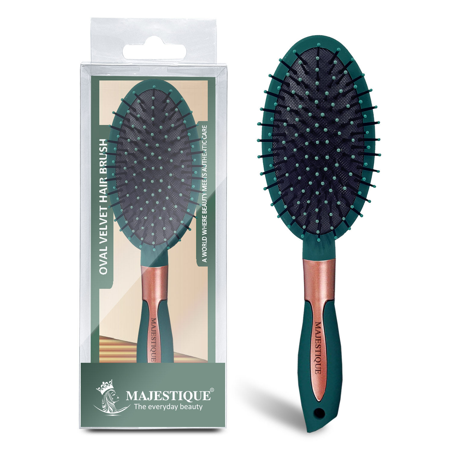 Buy Majestique Oval Shape Detangling Hair Brush | Perfect for Curly Hair, Straight Hair, Wet or Dry Use - Velvet Green - Purplle