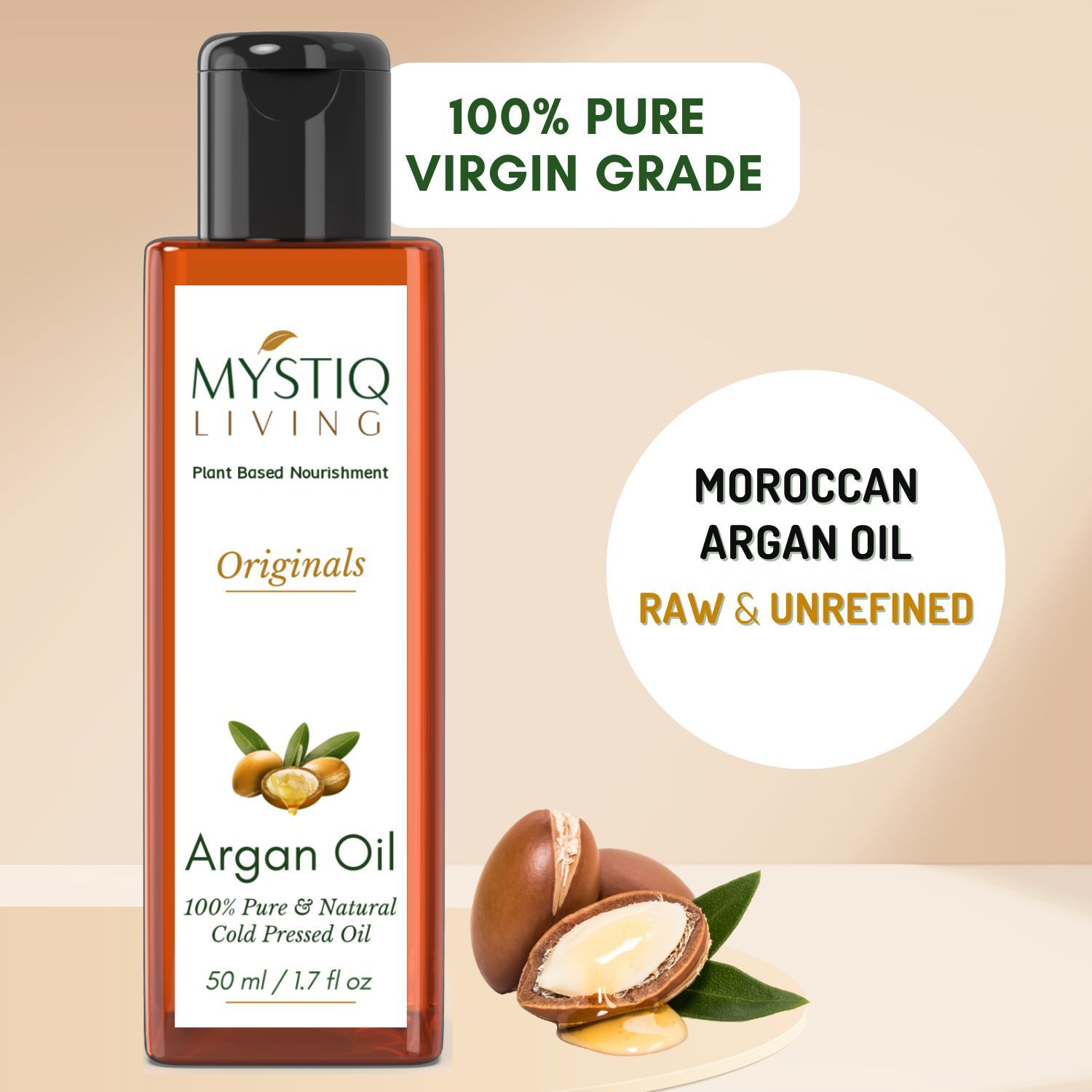 Buy Mystiq Living Argan Oil, Cold Pressed Organic, Pure Moroccan Argan Oil For Hair, Skin, Face Beard - 50 ml - Purplle