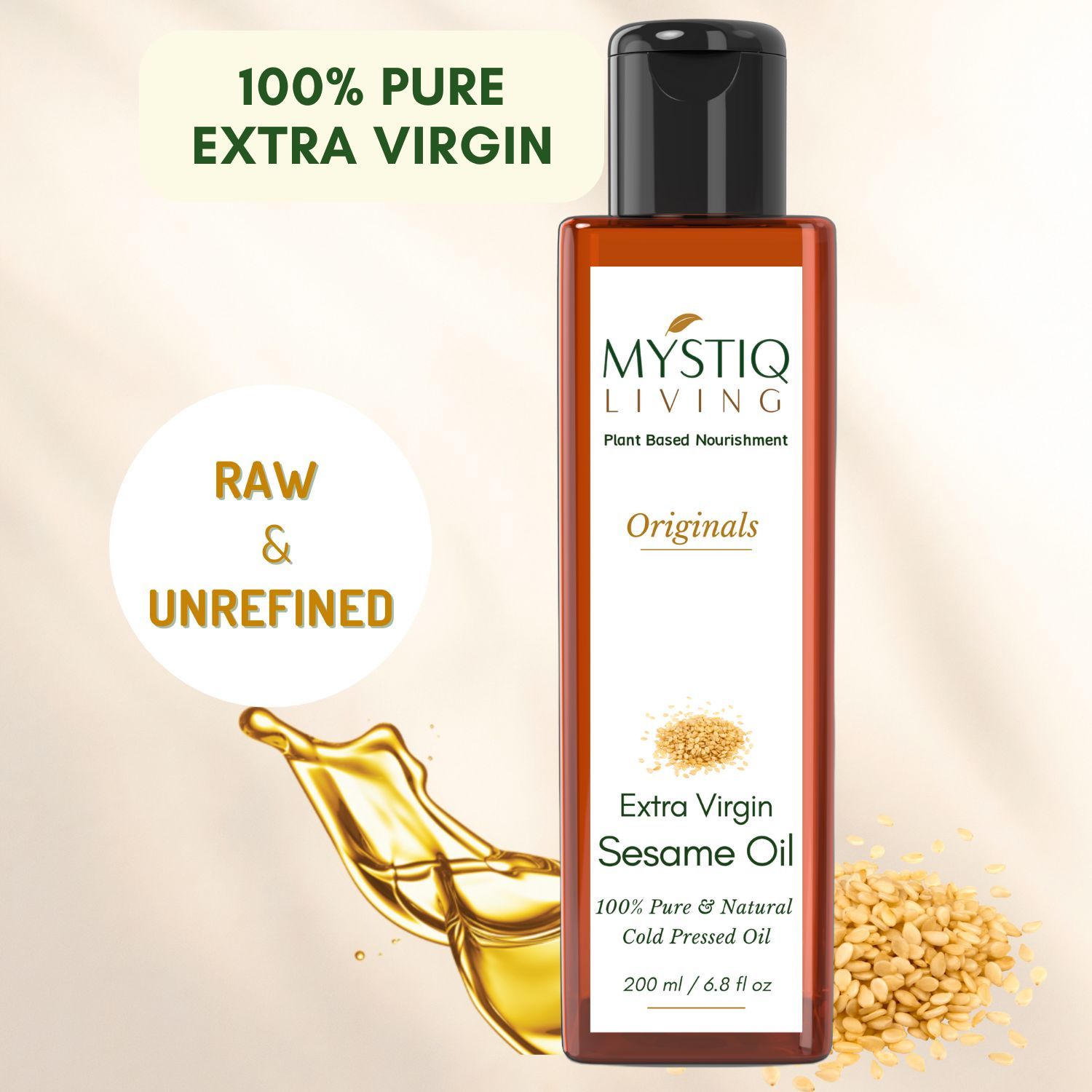 Buy Mystiq Living Sesame Oil (200 ml) Extra Virgin Sesame Oil For Skin, Hair, Body, Skin Care & Body Massage, 100% Organic Pure And Natural, Cold Pressed Sesame Oil, Sesame Hair Oil - Purplle