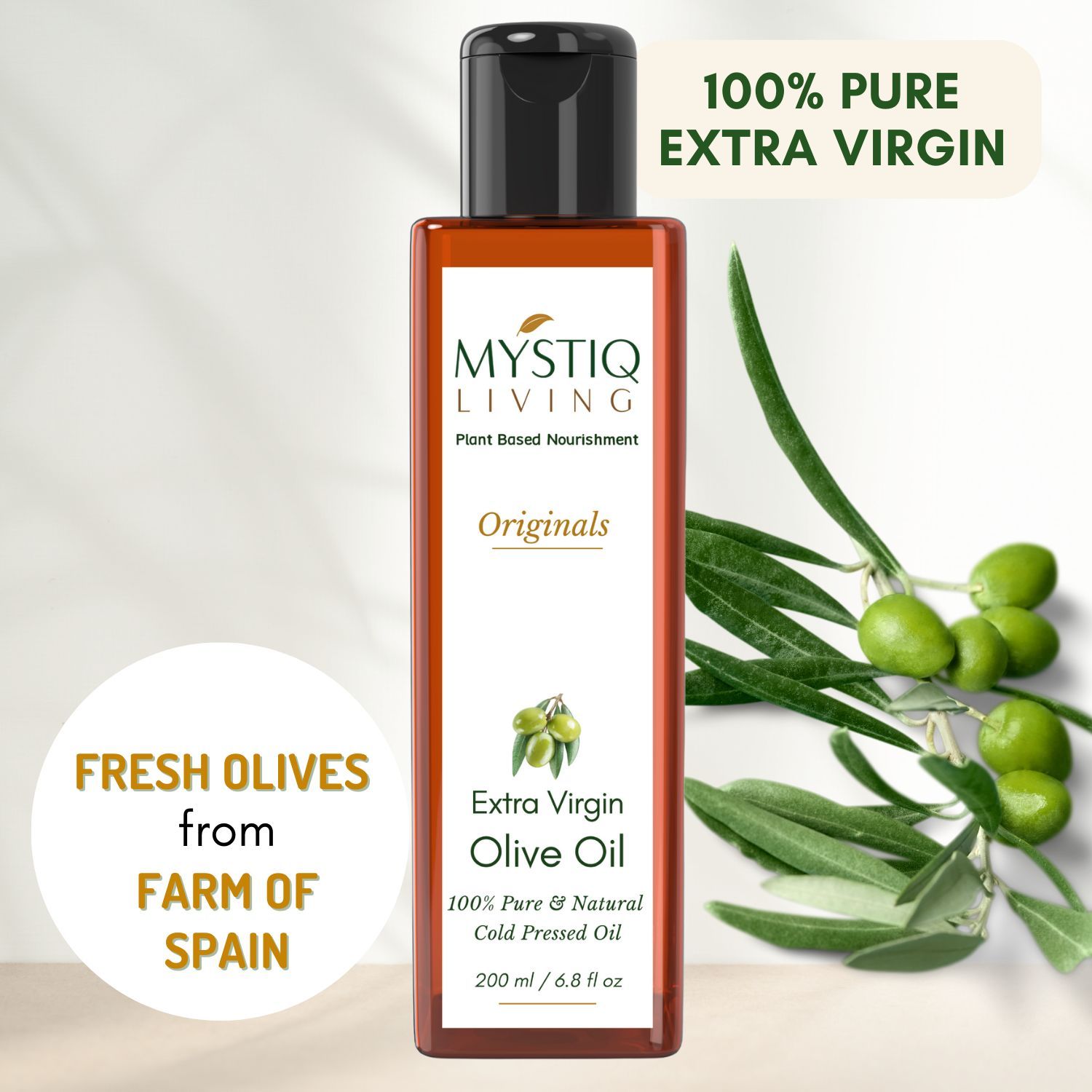 Buy Mystiq Living Extra Virgin Olive Oil for Hair (200 ml ) Olive Oil for Face, Hair & Skin, Cold Pressed,100% pure and Natural | Baby Massage & Body Massage - Purplle