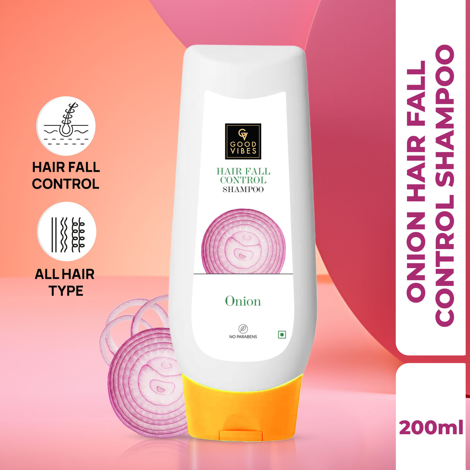 Buy Good Vibes Onion Hairfall Control Shampoo With Keratin, Corn, Wheat Protein & Soy | Strengthening | No Parabens, No Animal Testing (200 ml) - Purplle