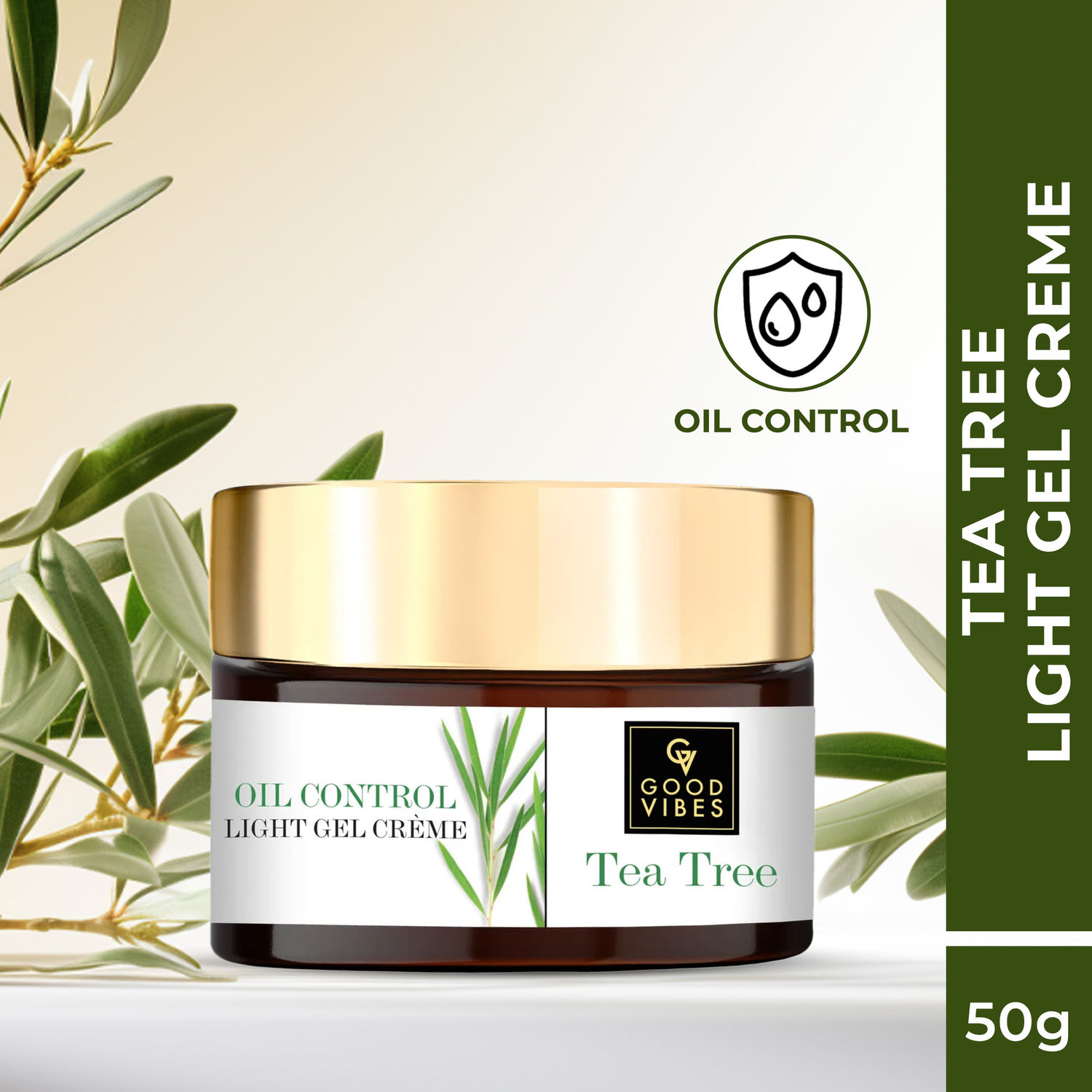 Buy Good Vibes Tea Tree Oil Control Light Gel Creme | Anti-Acne, Hydrating, Moisturizing | No Parabens, No Sulphates, No Mineral Oil (50 g) - Purplle