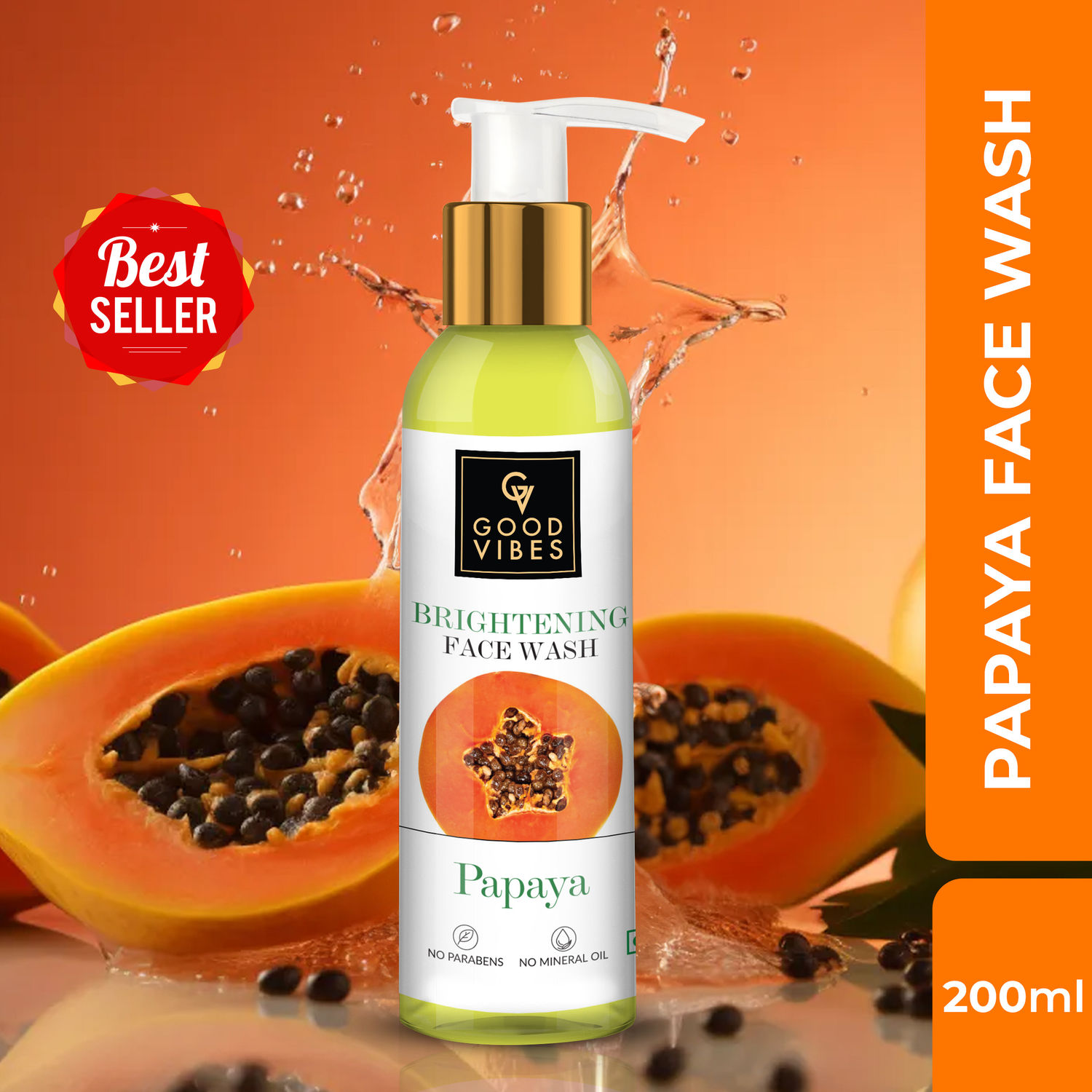 Buy Good Vibes Papaya Brightening Face Wash | Deep Pore Cleansing, Non-Drying | With Mulberry | No Parabens, No Mineral Oil, No Animal Testing (200 ml) - Purplle