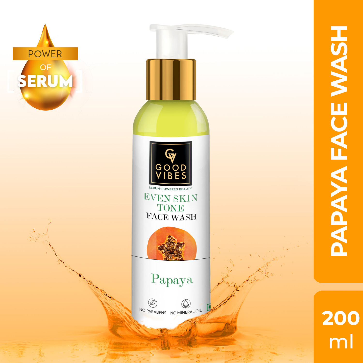 Buy Good Vibes Papaya Brightening Even Skin Tone Face Wash with Power of Serum (200ml) - Purplle