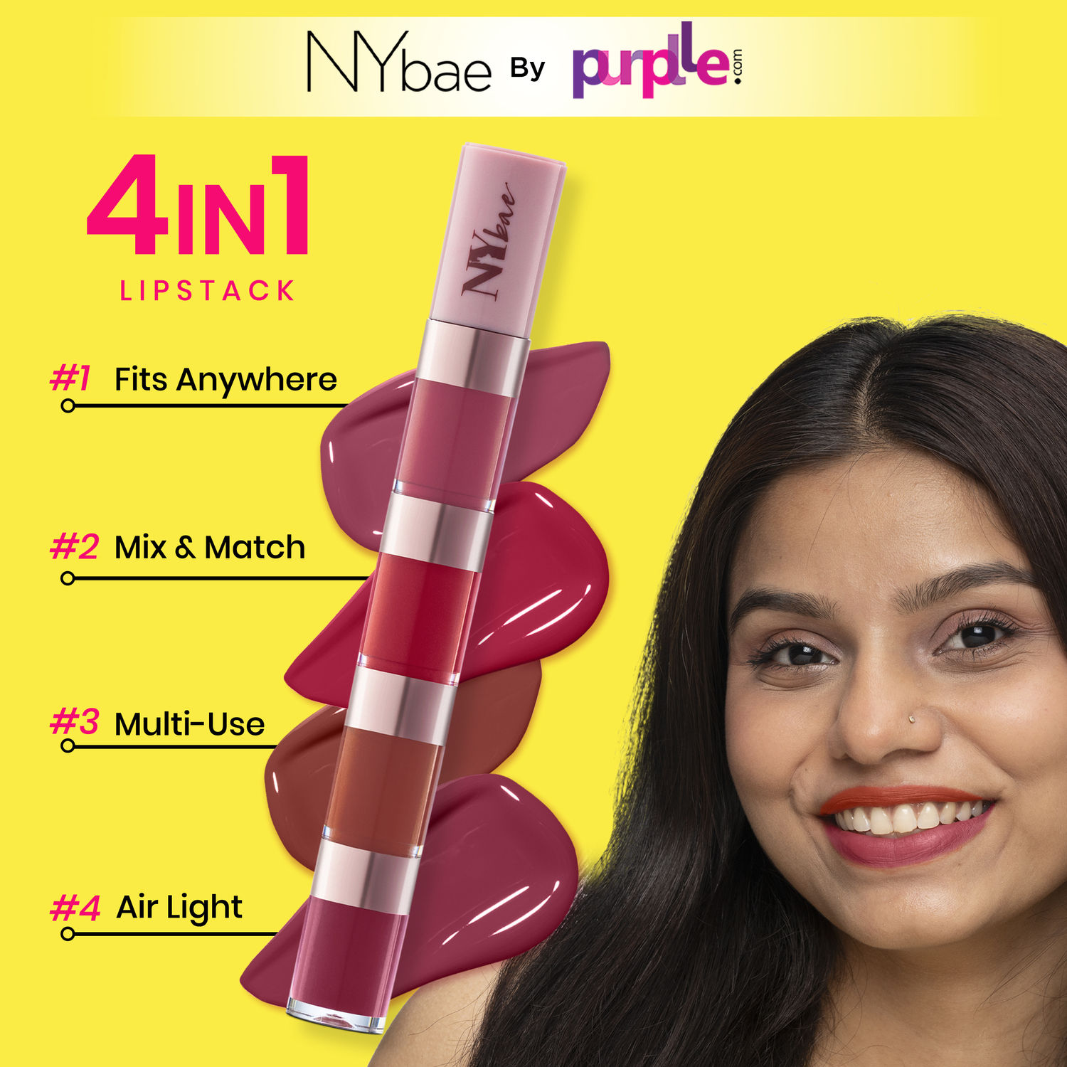 Buy NY Bae 4 In 1 Lip Play Liquid Lipstick | Lipstick Combo | Lipstick pallete | Pink & Brown Lipstick | Matte Mini Lipstick | Waterproof | Lipstick Set | Lip and Cheek Tint - Pretty Pleasure (4ml) - Purplle