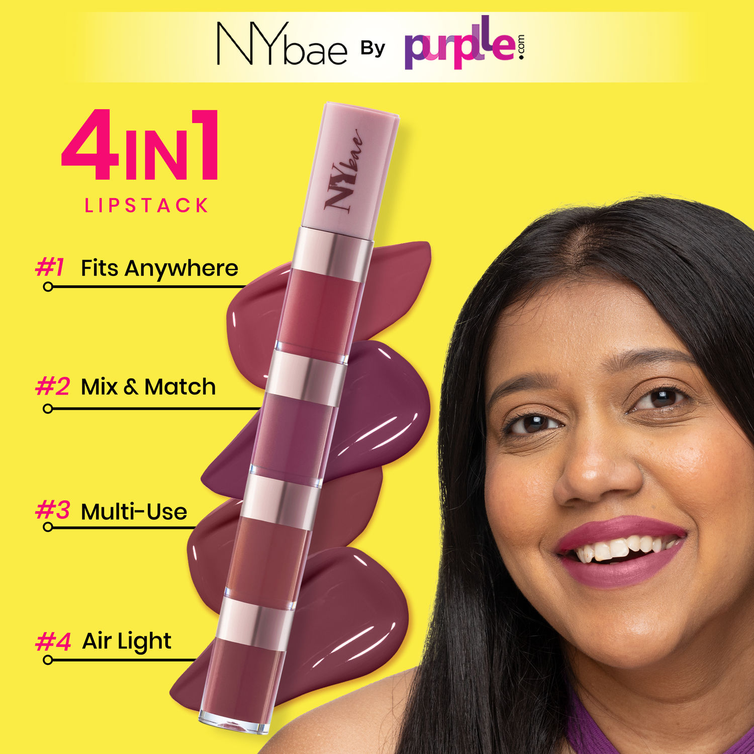 Buy NY Bae 4 In 1 Lip Play Liquid Lipstick | Lipstick Combo | Lipstick pallete | Brown & Nude Lipstick | Matte Mini Lipstick | Waterproof | Lipstick Set | Lip and Cheek Tint - Nude Tease (4ml) - Purplle