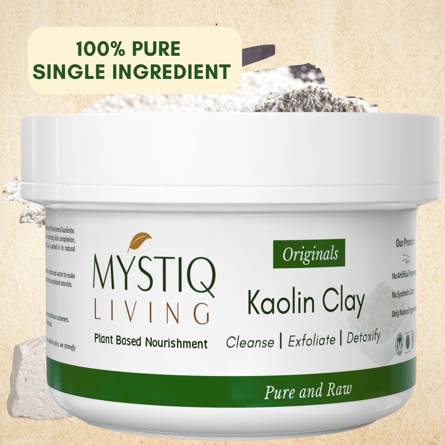 Buy Mystiq Living Originals - Pure Organic Natural Kaolin Clay Powder | Chinni Mitti | Ideal For Face & Hair Pack - 175 GM - Purplle