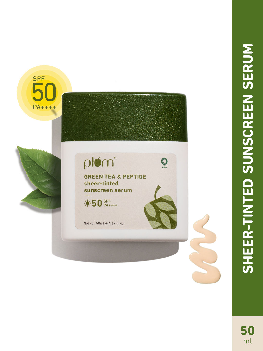 Buy Plum Green Tea & Peptide Sheer-tinted Sunscreen Serum with SPF 50 & PA++++ | Sheer Tint |  | Fights  Wrinkles | UVA & UVB Protection | 100% Vegan | 50ml - Purplle