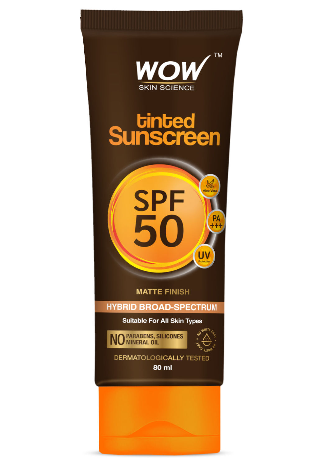 Buy WOW Skin Science Tinted Sunscreen SPF50 PA+++ with Hyaluronic Acid and Aloe Vera Extract for Broad Spectrum Protection & Preventing Sunburn and Tanning 80ml - Purplle