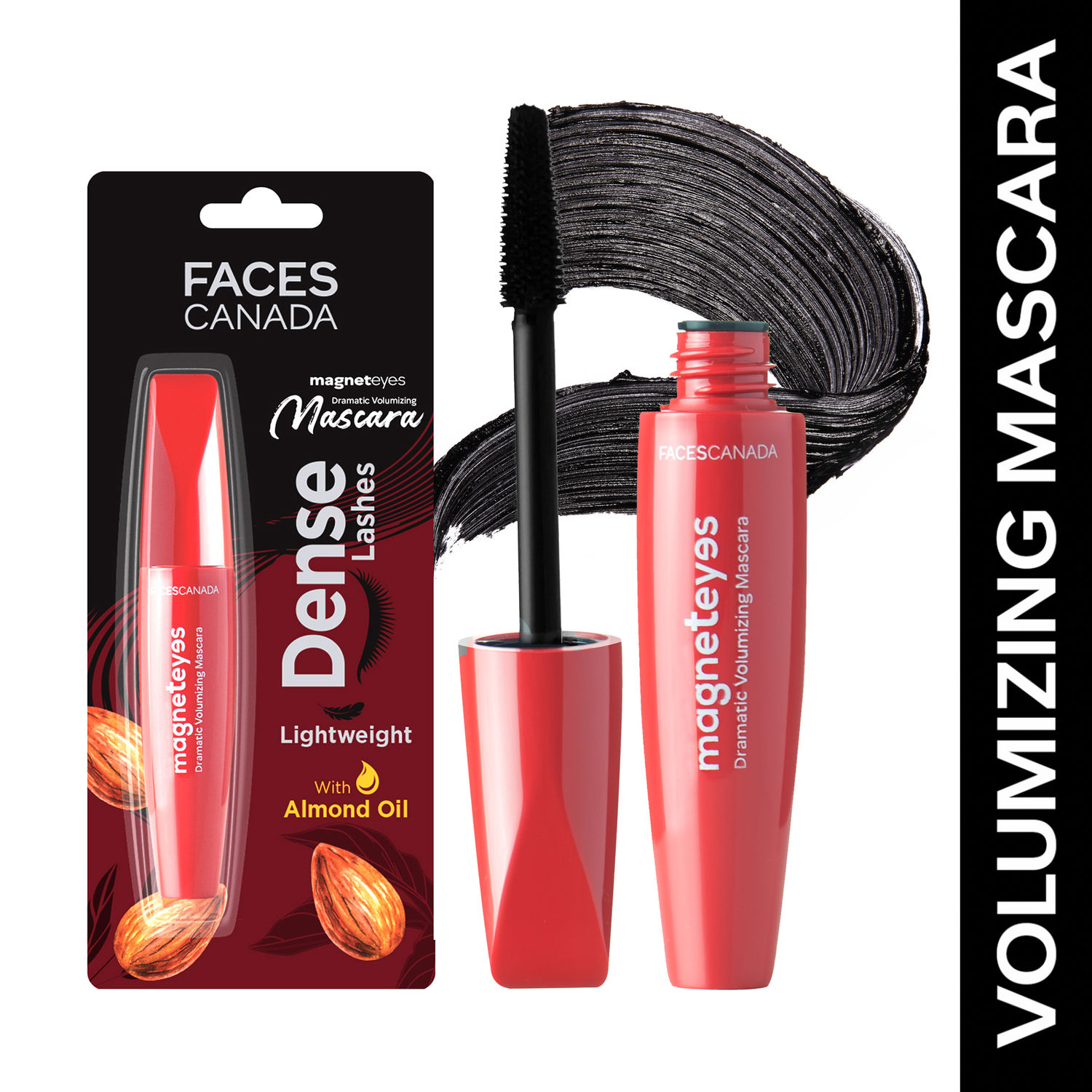 Buy FACES CANADA Magneteyes Dramatic Volumizing Mascara - Black, 9.5ml | Lightweight, Denser & Longer Lashes | Intense Black Finish | Long Lasting | With Almond Oil - Purplle