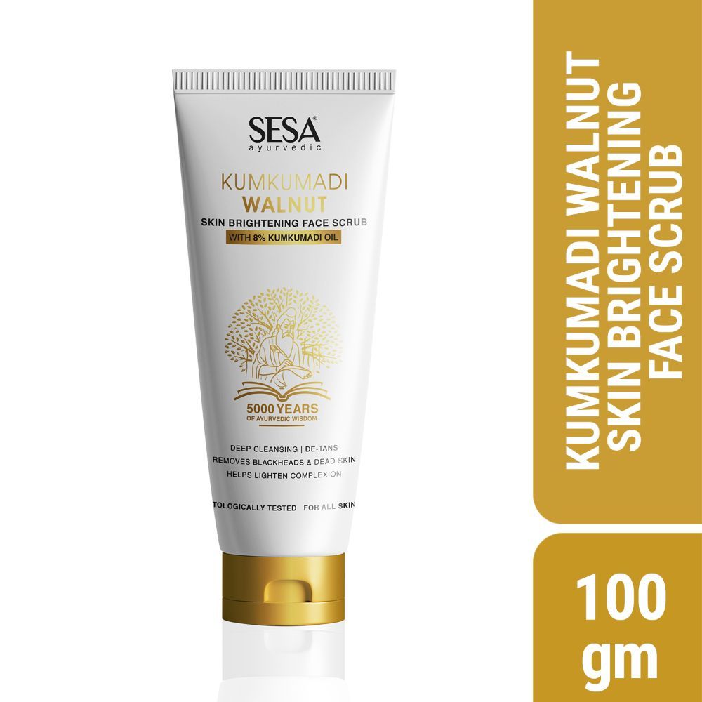 Buy SESA 8% Kumkumadi Walnut Skin Brightening Face Scrub I All Skin Types I Dermatologically Tested I For Glowing Skin, Skin Lightening , Reduces Dark Spots , Removes Blackheads, Whiteheads & Dead SkinI De-Tans I For Men & Women I100gm - Purplle