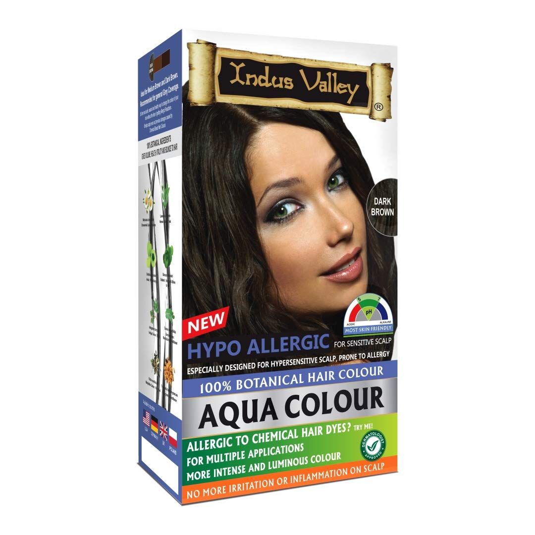 Buy Indus Valley Hypo Allergic Aqua hair colour 100% Botanical Dark Brown 200gm+30ml - Purplle