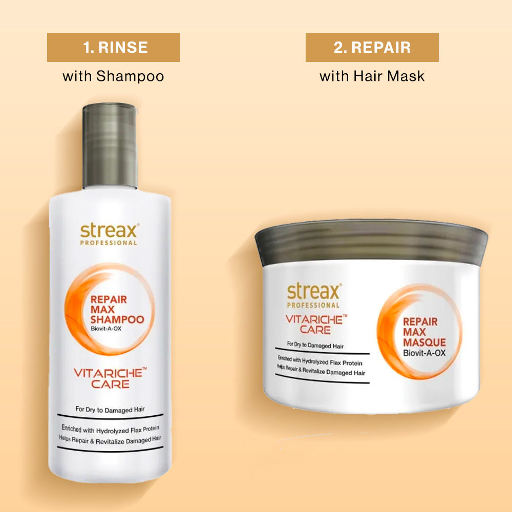 Buy Streax Professional Vitariche Care Repair Max Shampoo + Mask Combo (300 ml + 200 gm) - Purplle