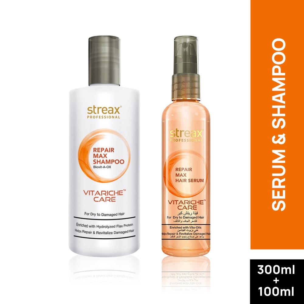 Buy Streax Professional Vitariche Care Repair Max Shampoo + Serum Combo (300 ml + 100 ml) - Purplle