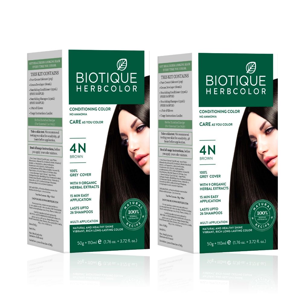 Buy Biotique Bio Herbcolor 4N Brown (50 g + 110 ml) - Pack of 2 - Purplle