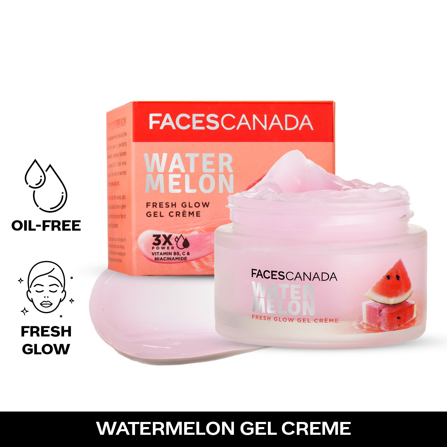 Buy FACES CANADA Watermelon Fresh Glow Gel Creme, 50g | Niacinamide & Vitamin C & B5 | Youthful Glow | No Hyperpigmentation | Soft & Smooth Skin| Refreshing Face Moisturiser For All Skin Types | Vegan - Purplle