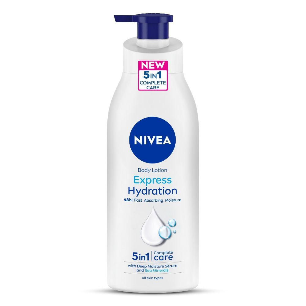 Buy NIVEA Express Hydration BODY LOTION with Sea Minerals - 5 in 1 COMPLETE CARE for 48H Moisturization (400 ml + 4.8 g) - Purplle