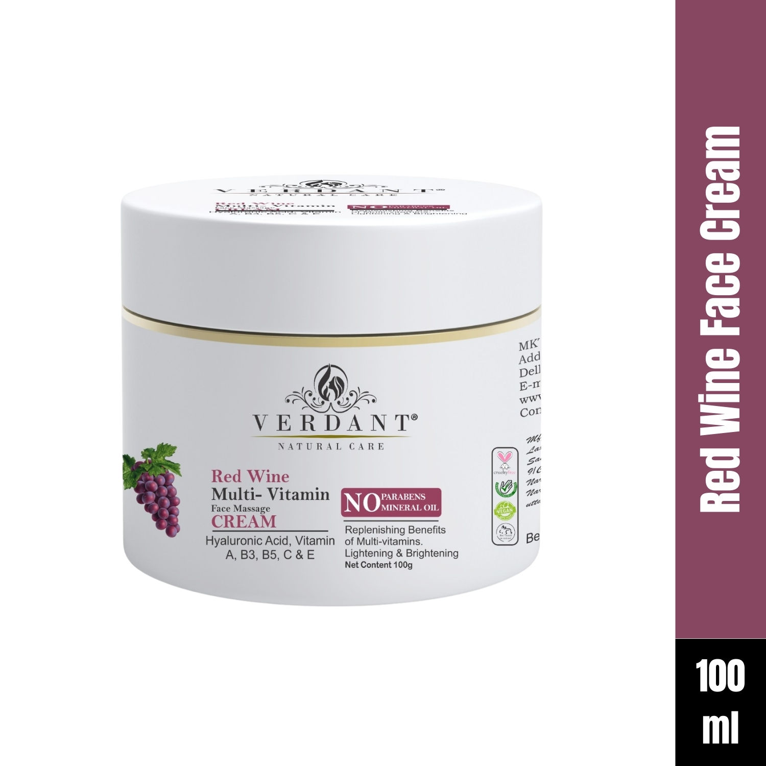 Buy Verdant Natural Care Brightening Red Wine Face Cream (100 ml) - Purplle